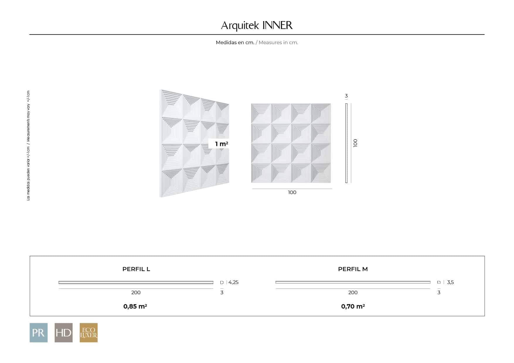 Ficha técnica Panel Decorativo de pared Inner con medidas