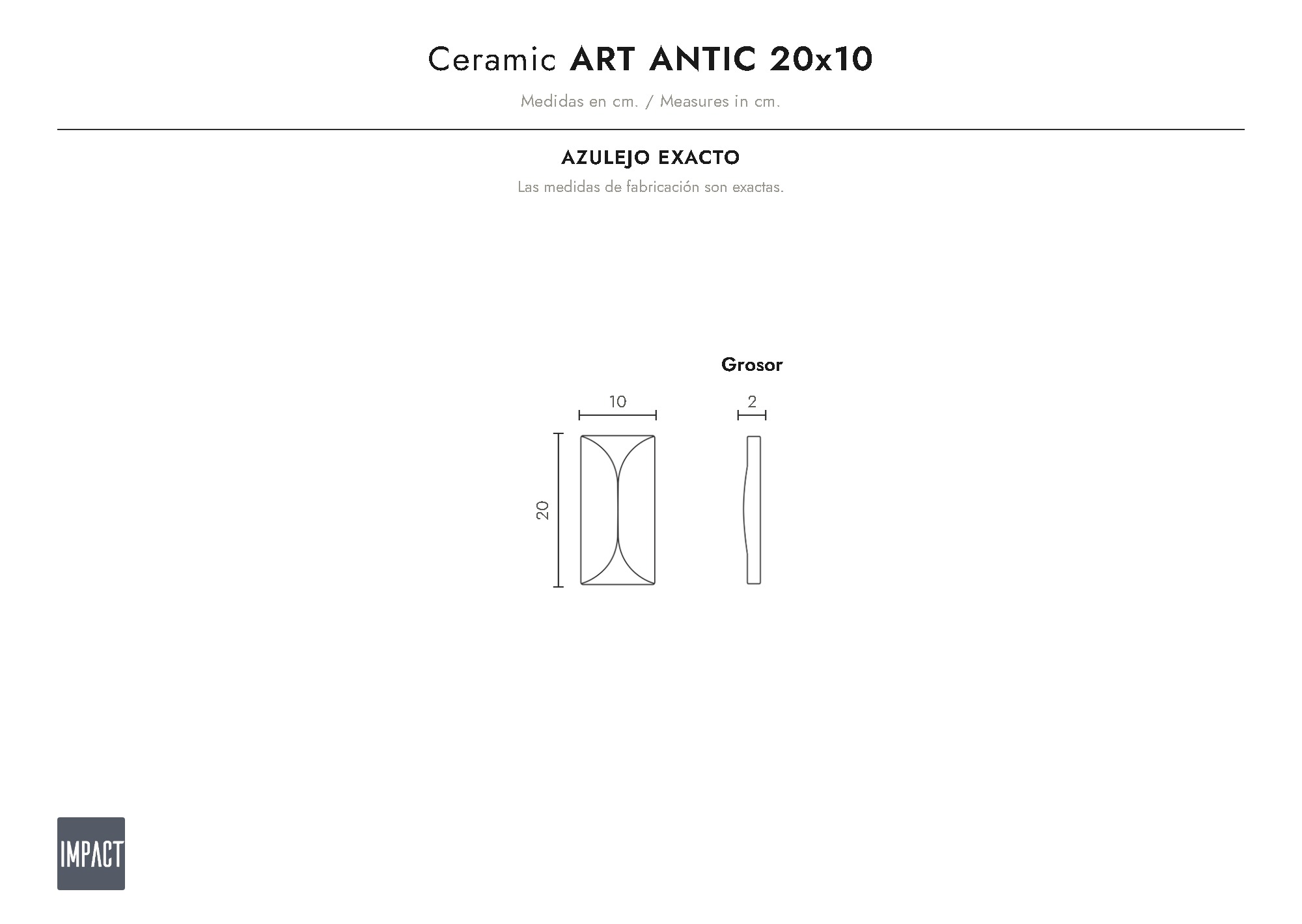 Croquis coté du carreau Art Antic (cm)