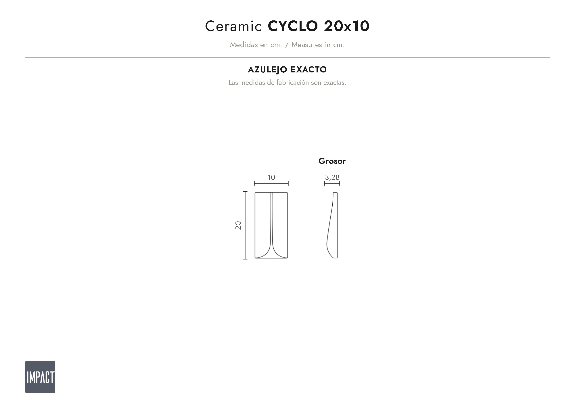 Tile dimensions drawing Cyclo (cm)