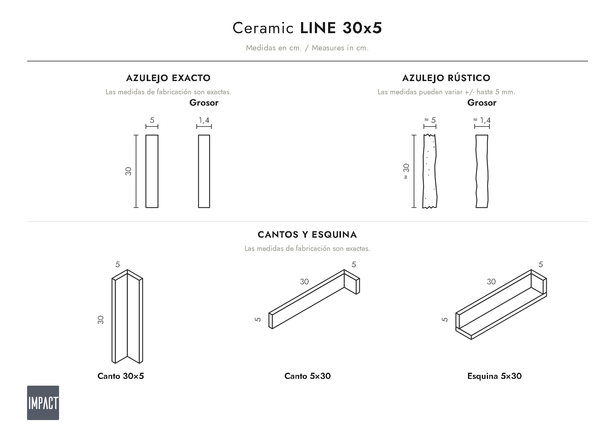 Croquis coté du carreau Line 30x5 (cm)