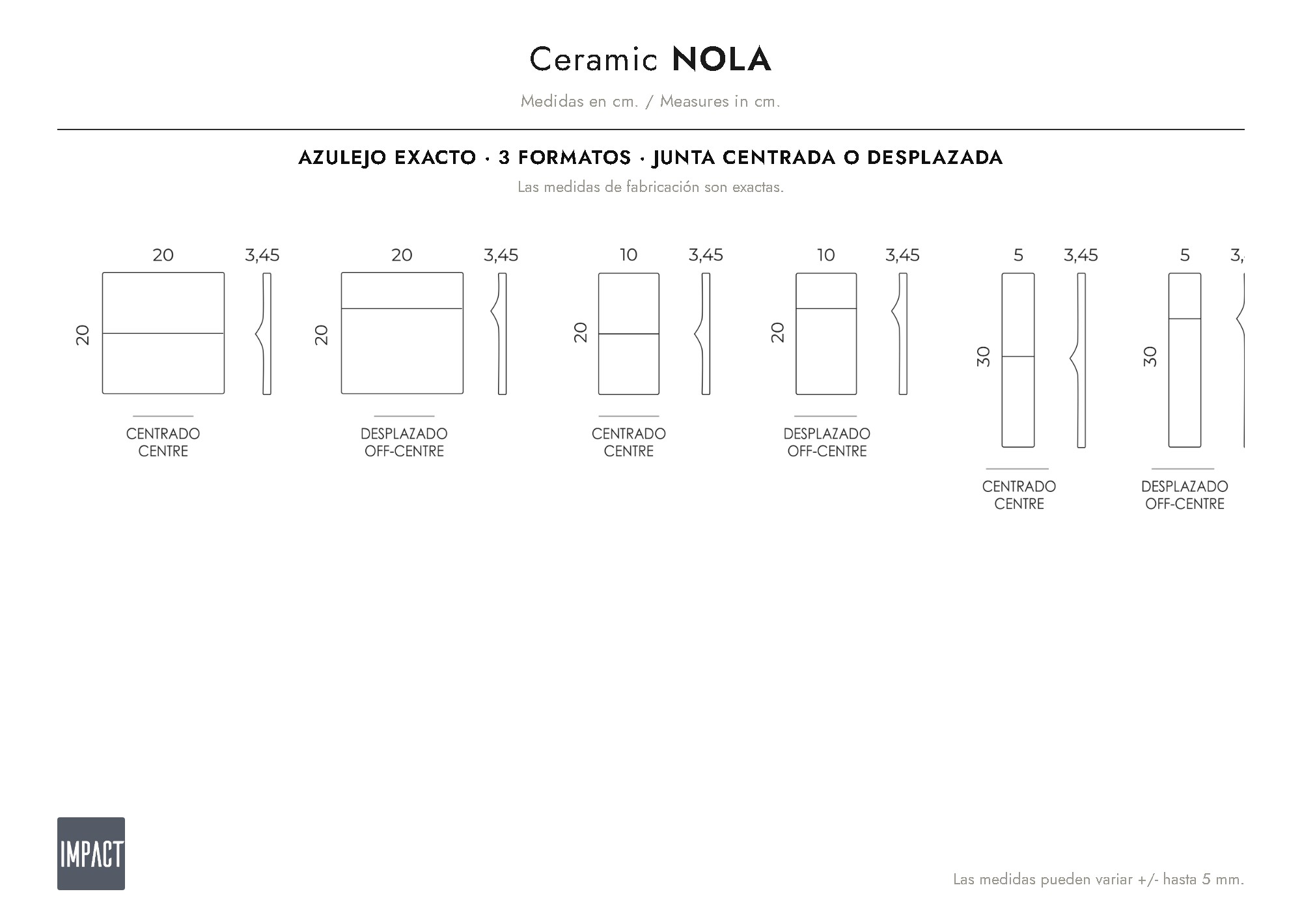 Croquis de medidas del azulejo Nola (cm)