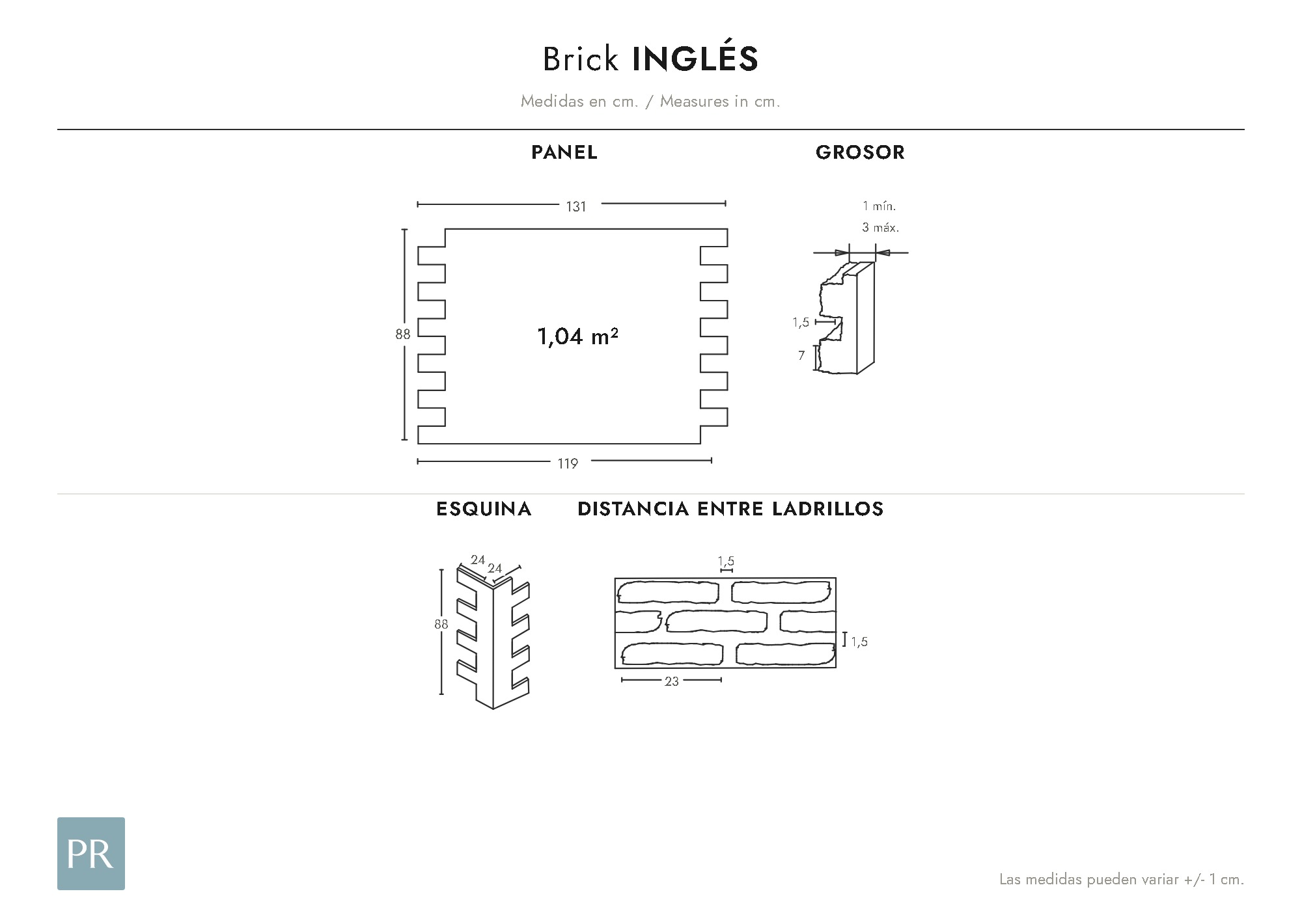 Panel dimensions drawing Inglés (cm)