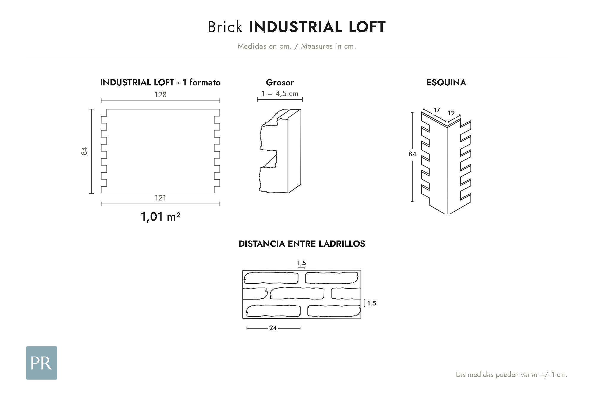 Croquis de medidas del panel Industrial Loft (cm)