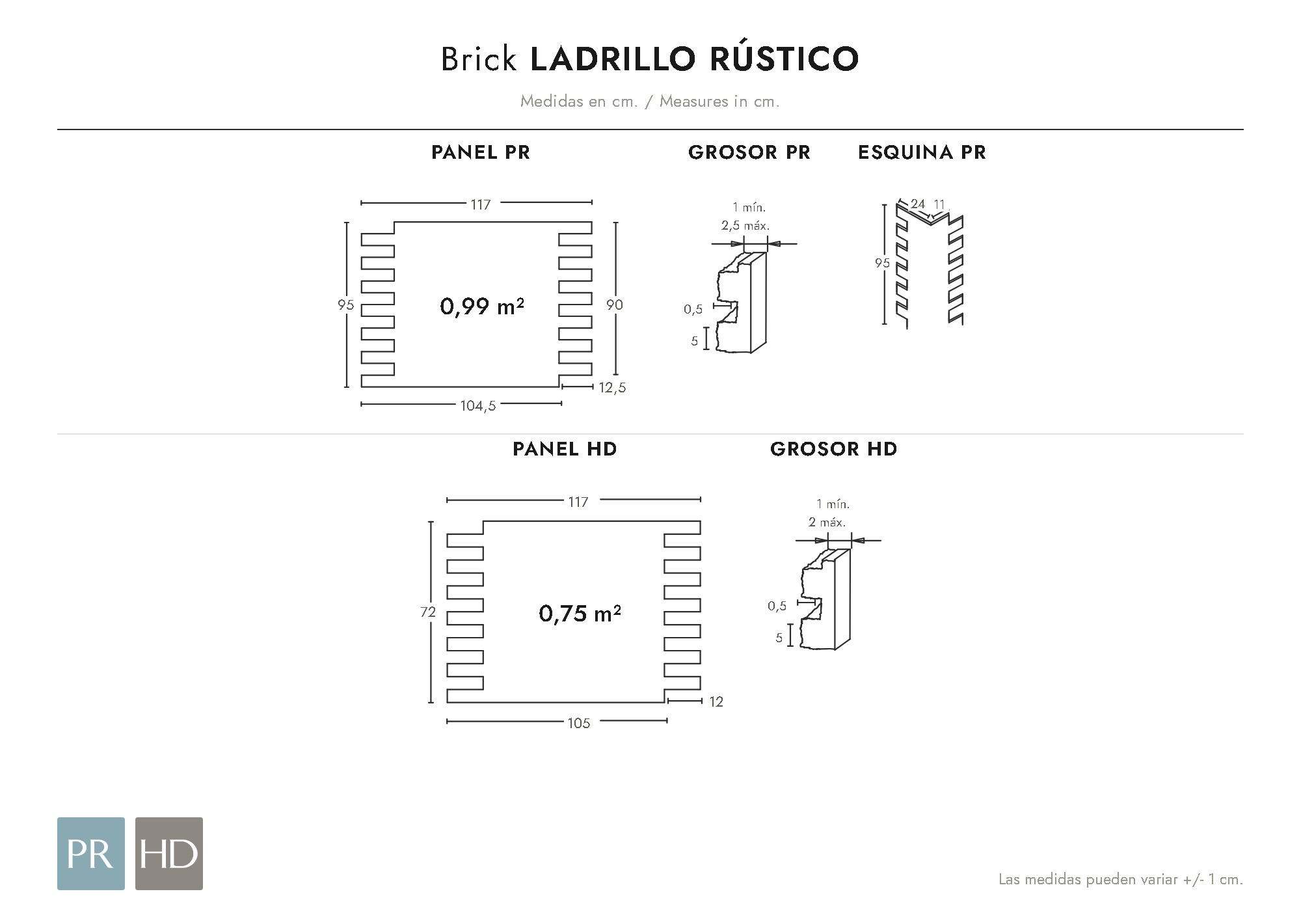 Croquis coté du panneau Rústico (cm)