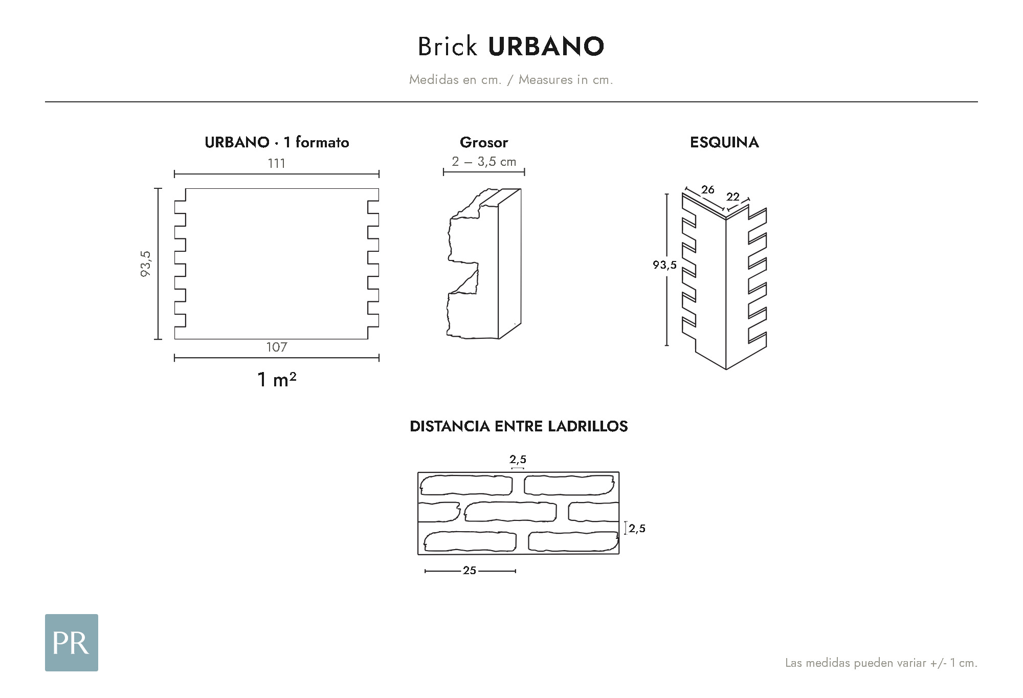 Panel dimensions drawing Urbano (cm)