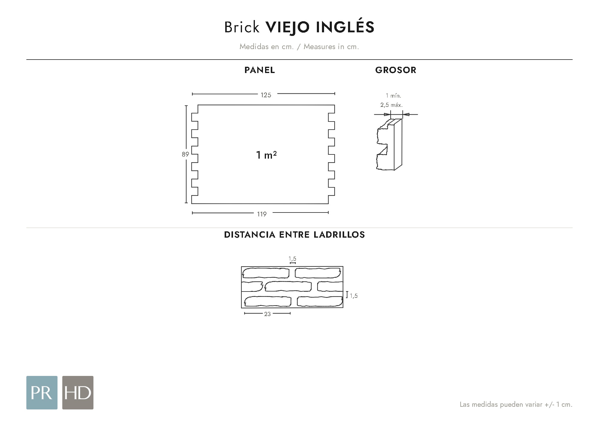 Panel dimensions drawing Viejo Inglés (cm)
