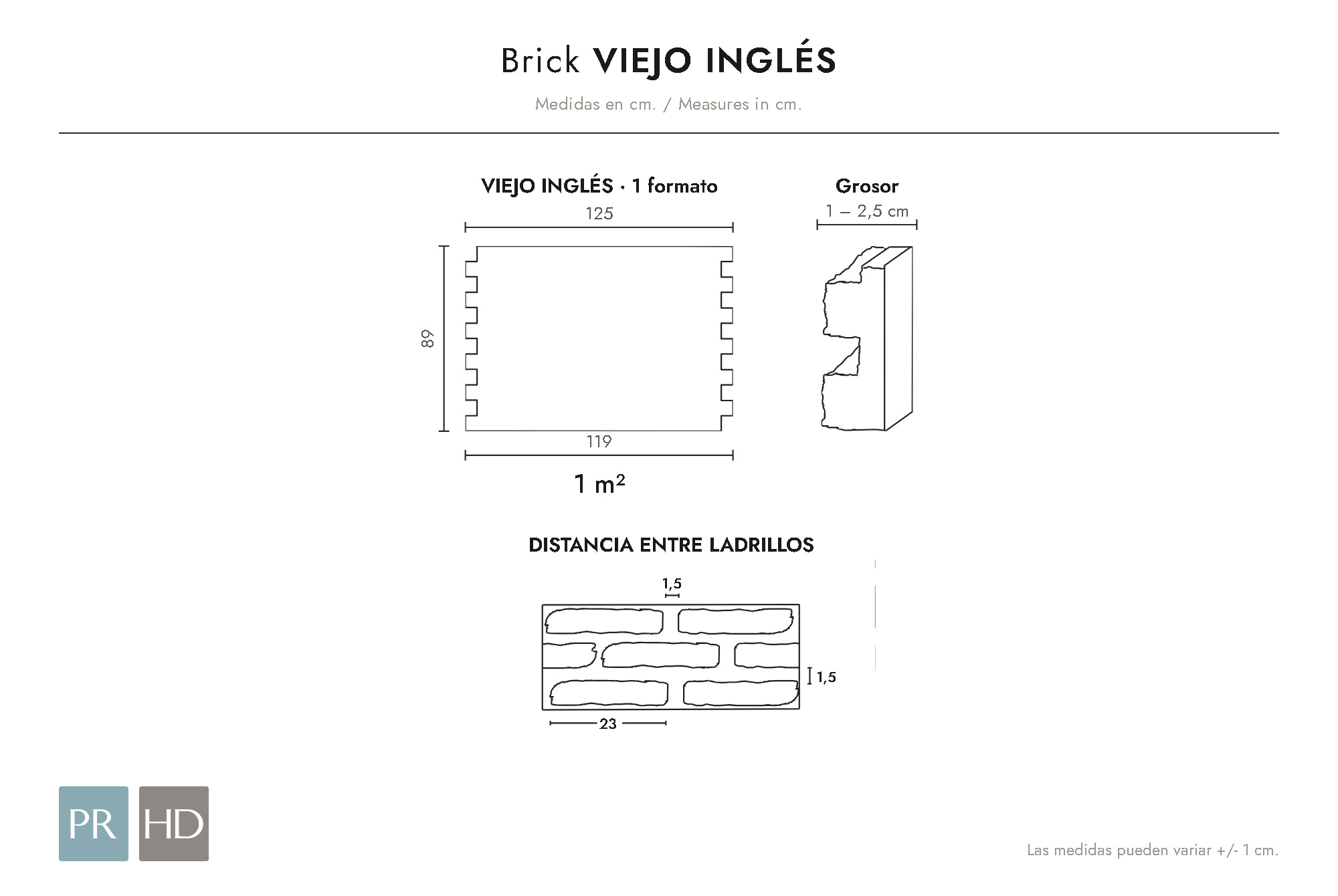 Croquis de medidas del panel Viejo Inglés (cm)