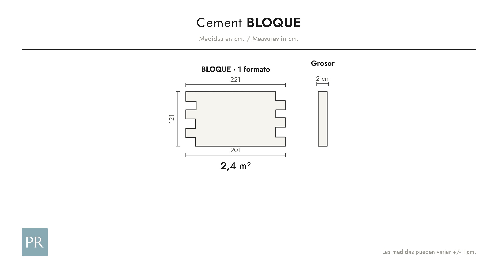 Panel dimensions drawing Bloque (cm)
