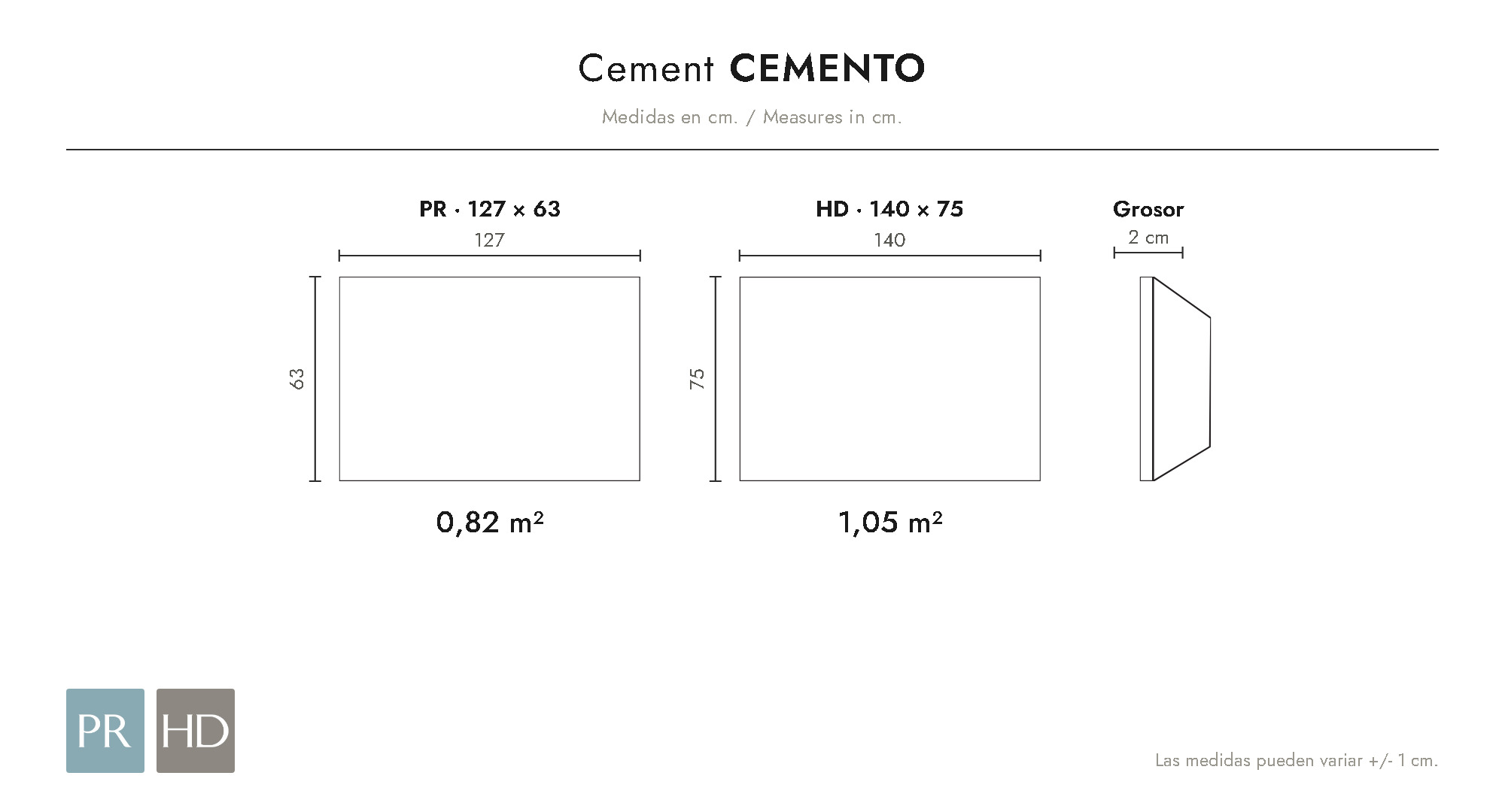 Panel dimensions drawing Cemento (cm)