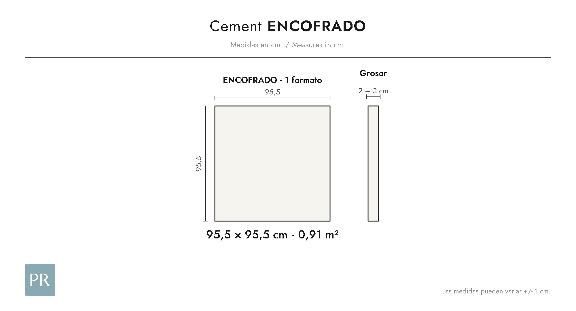 Panel dimensions drawing Encofrado (cm)