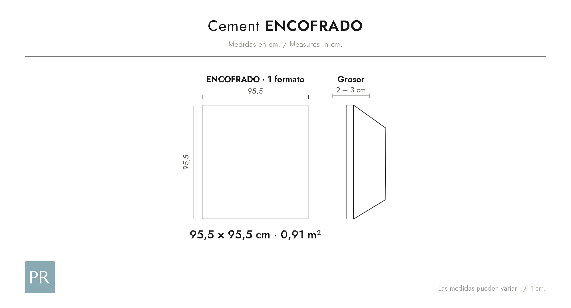 Panel dimensions drawing Encofrado (cm)