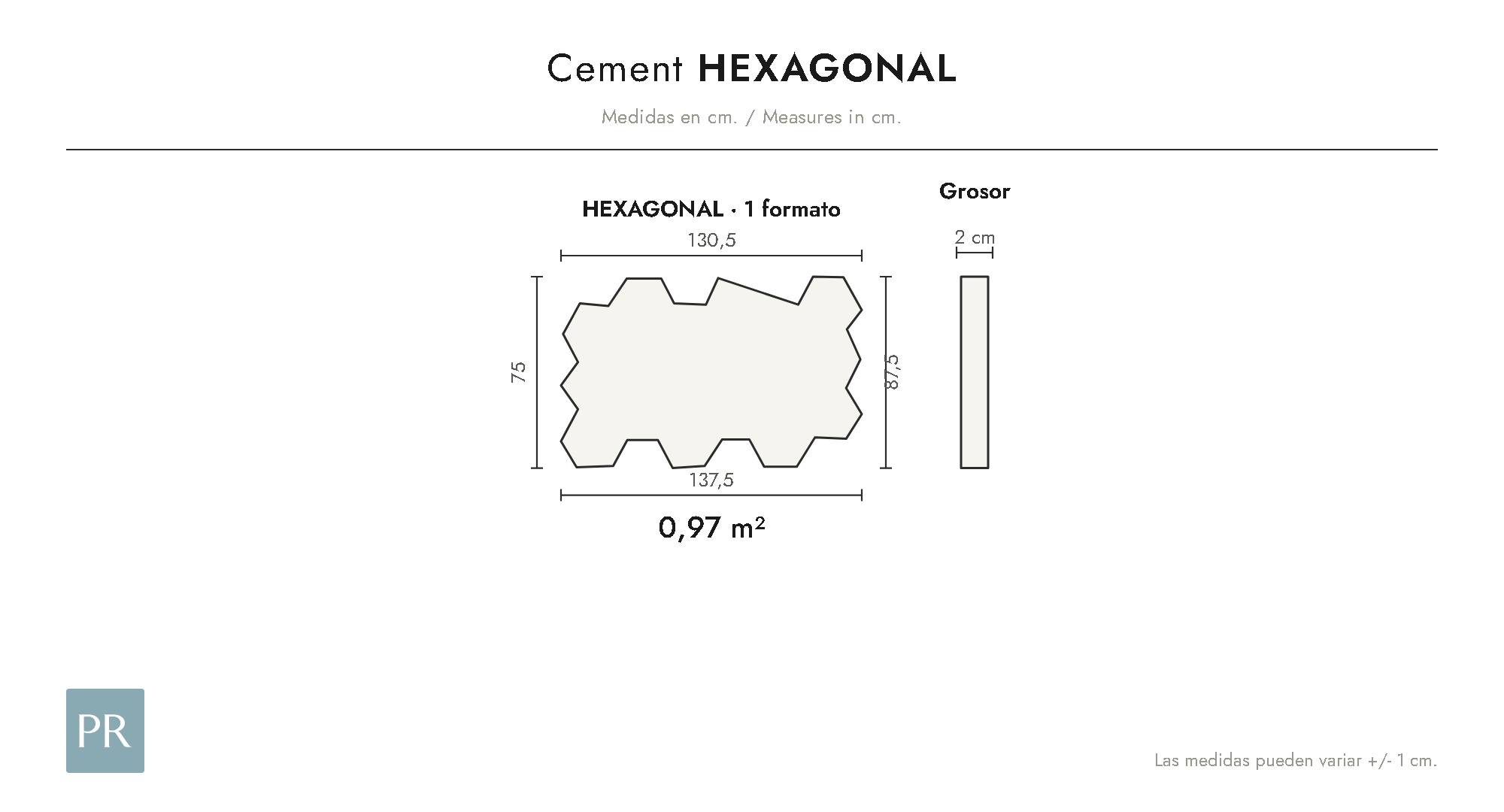 Panel dimensions drawing Hexagonal (cm)