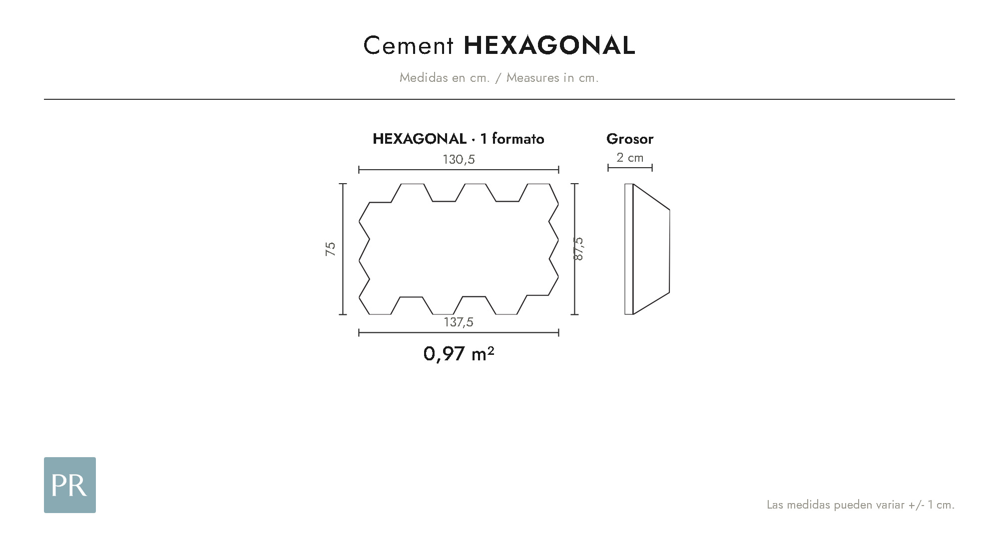 Croquis de medidas del panel Hexagonal (cm)