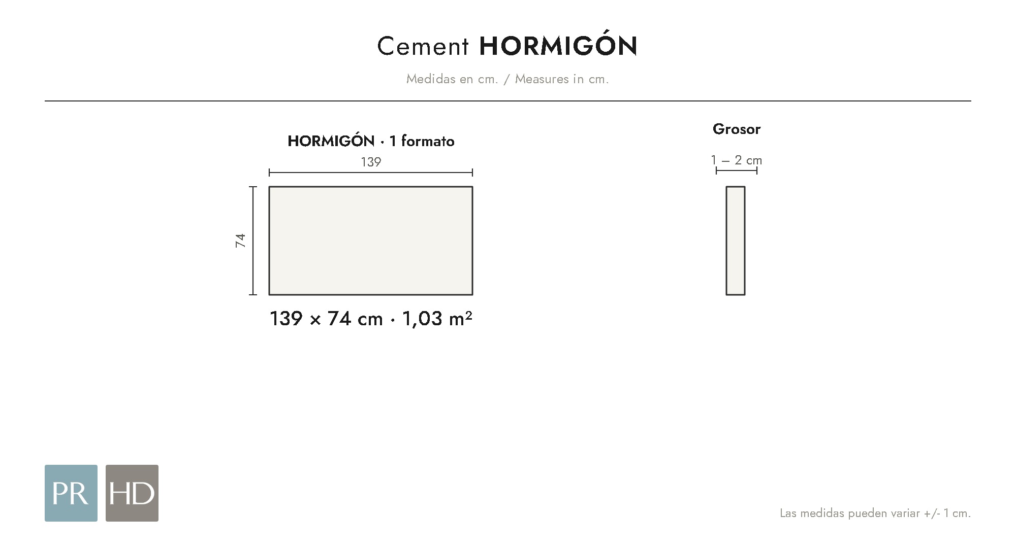 Panel dimensions drawing Hormigón (cm)