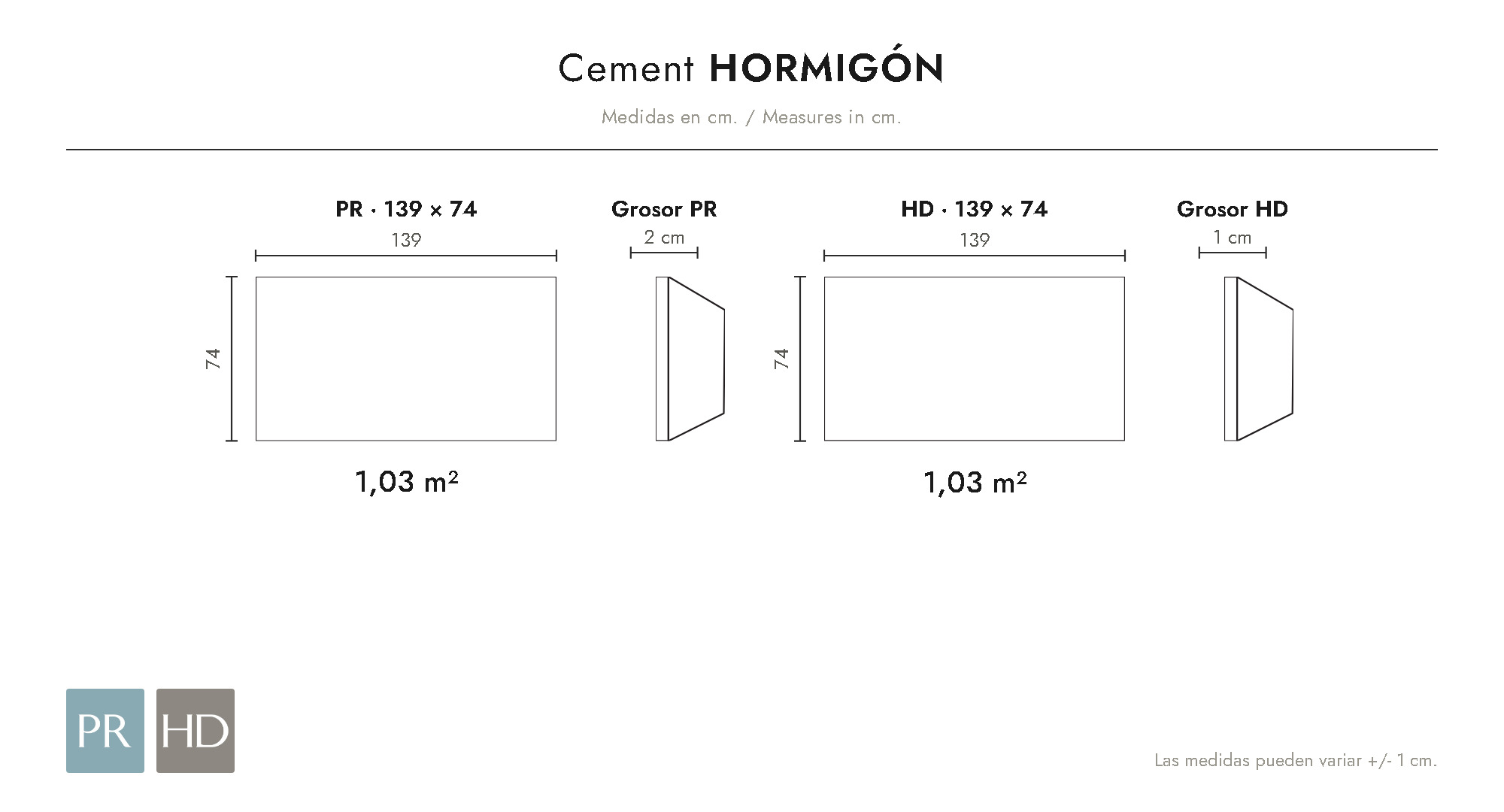 Croquis coté du panneau Hormigón (cm)