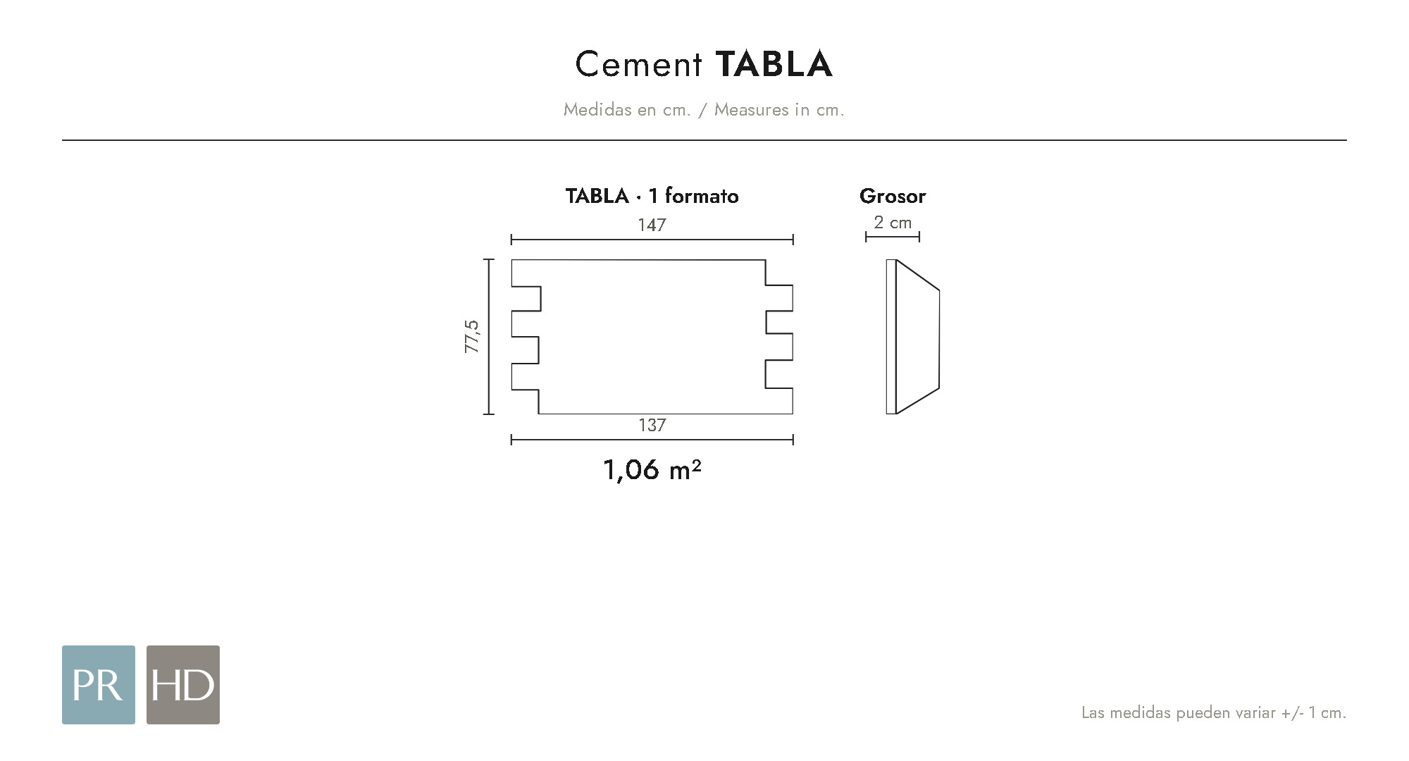 Croquis coté du panneau Tabla (cm)