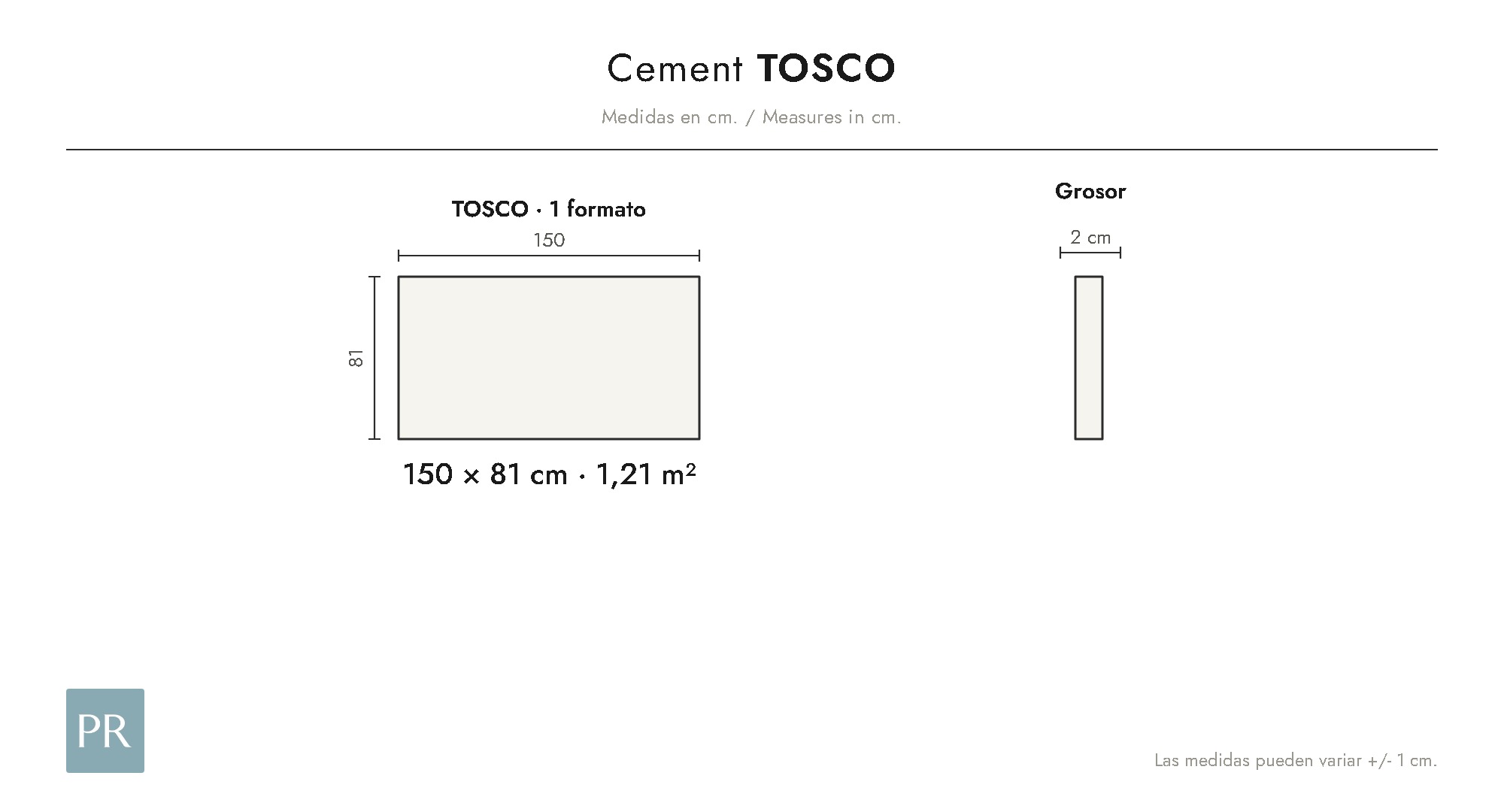 Panel dimensions drawing Tosco (cm)