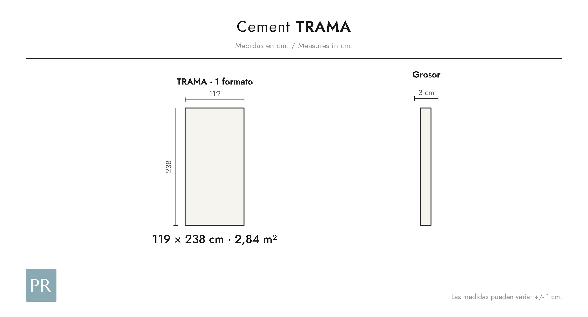 Panel dimensions drawing Trama (cm)
