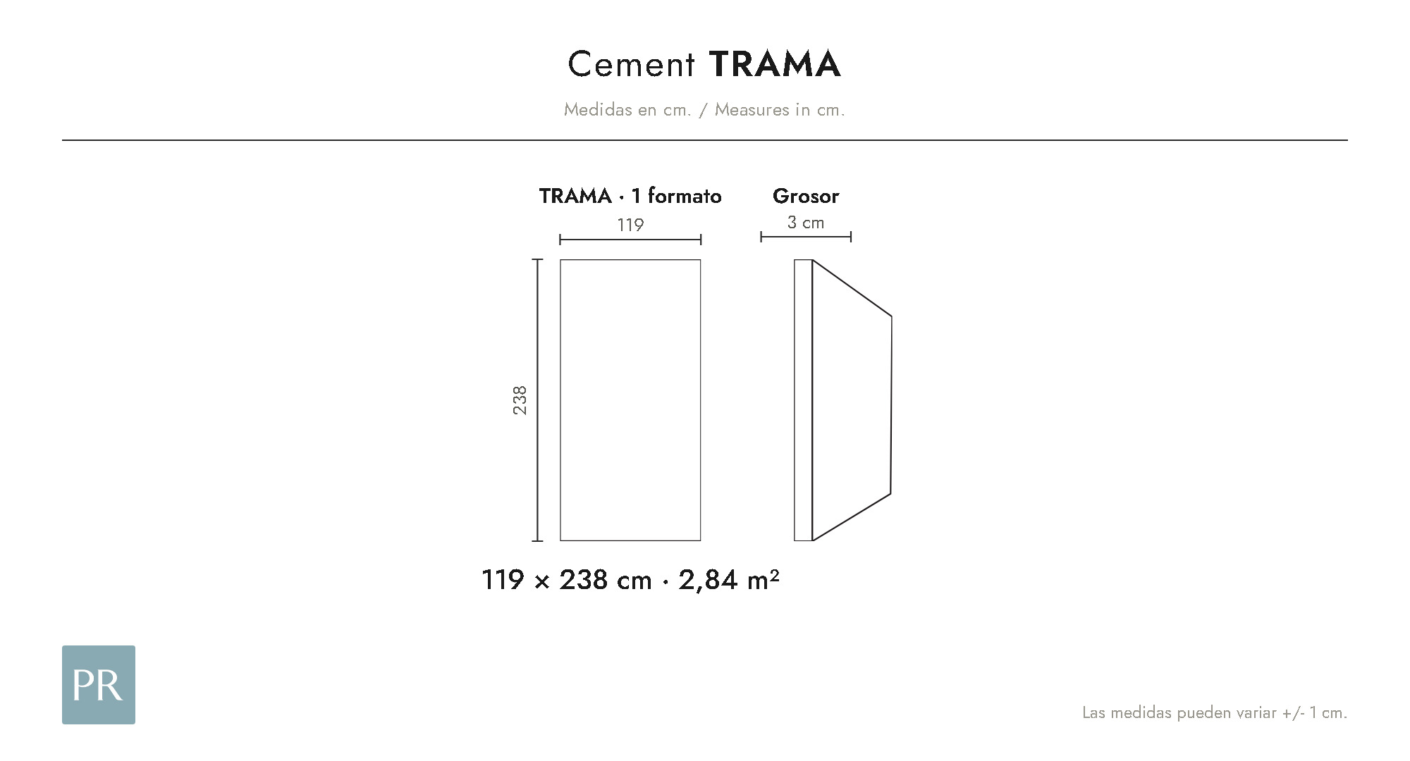Panel dimensions drawing Trama (cm)
