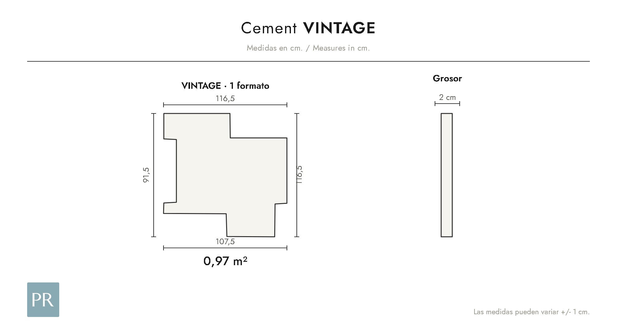 Panel dimensions drawing Vintage (cm)