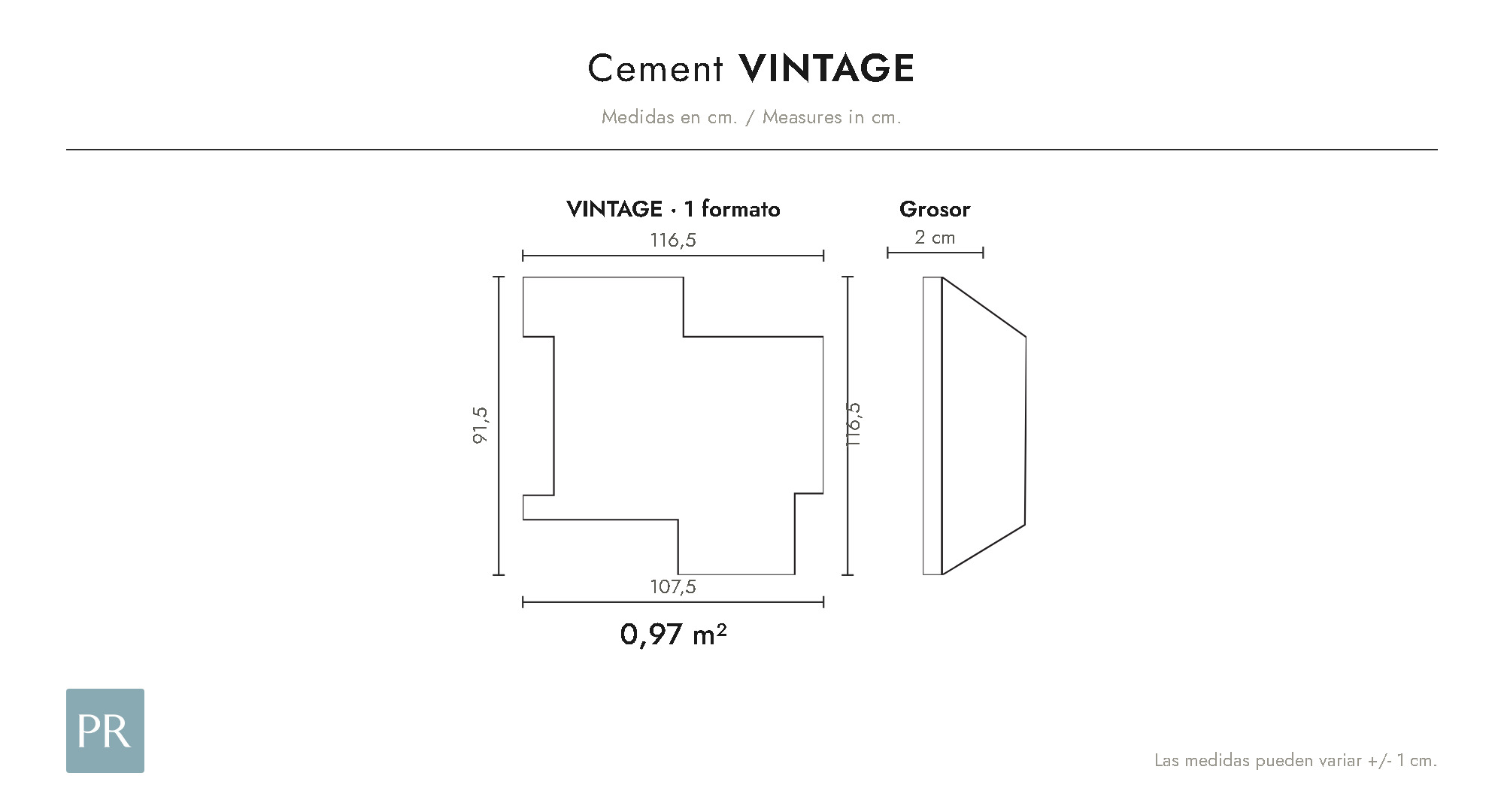 Panel dimensions drawing Vintage (cm)