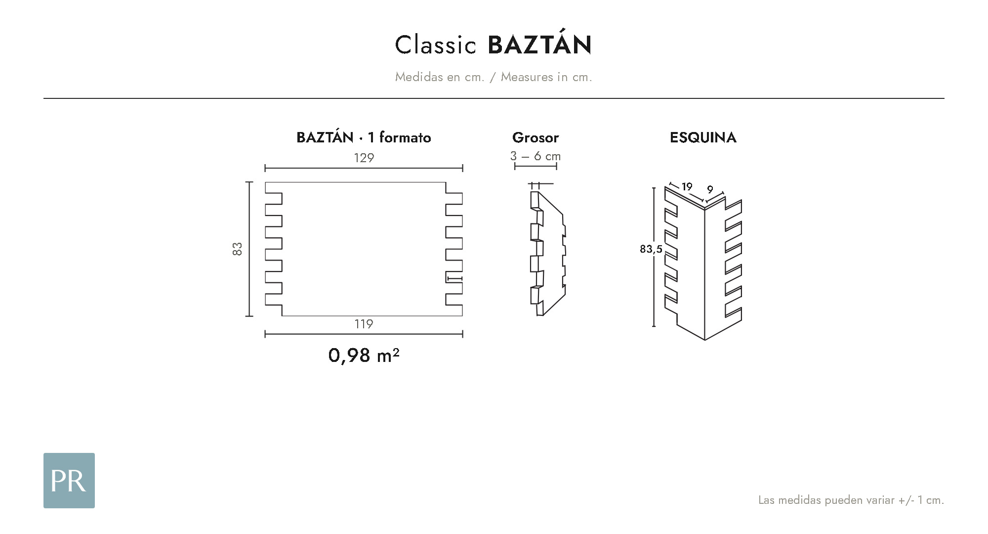 Croquis coté du panneau Baztán (cm)