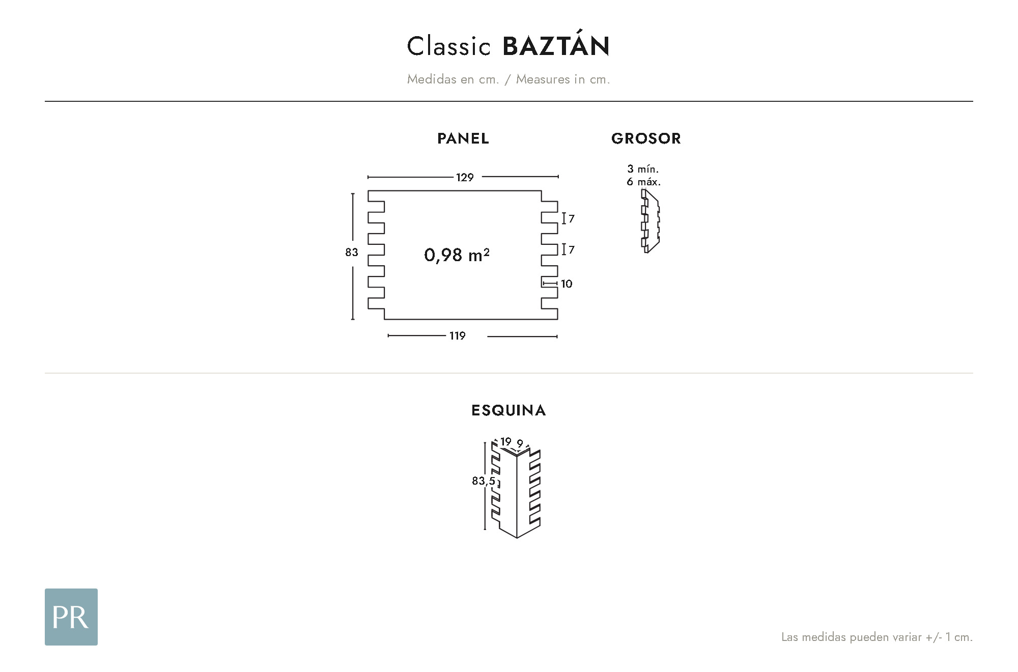 Croquis coté du panneau Baztán (cm)