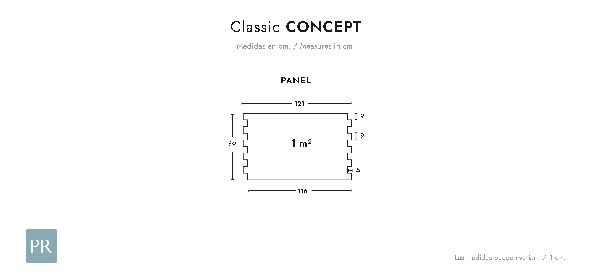 Croquis coté du panneau Concept (cm)