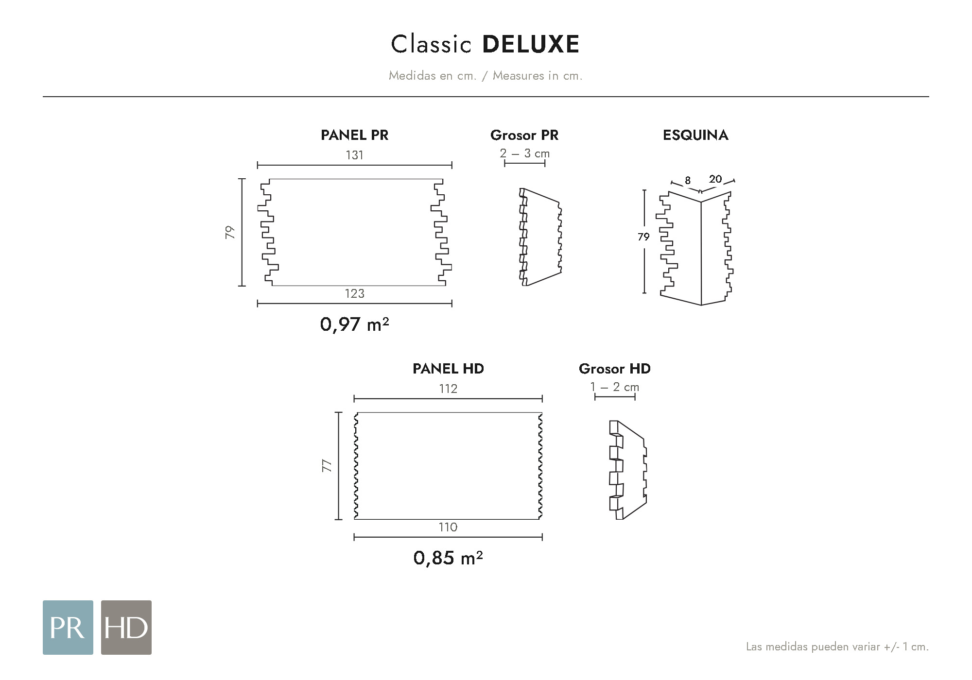 Croquis coté du panneau Deluxe (cm)
