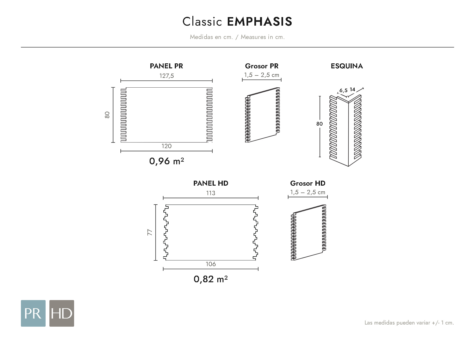 Croquis coté du panneau Emphasis (cm)