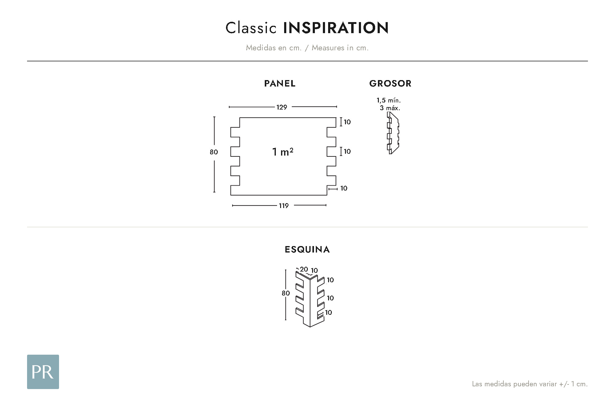 Panel dimensions drawing Inspiration (cm)