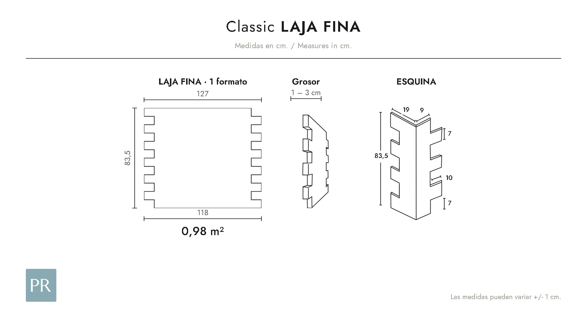 Panel dimensions drawing Laja Fina (cm)