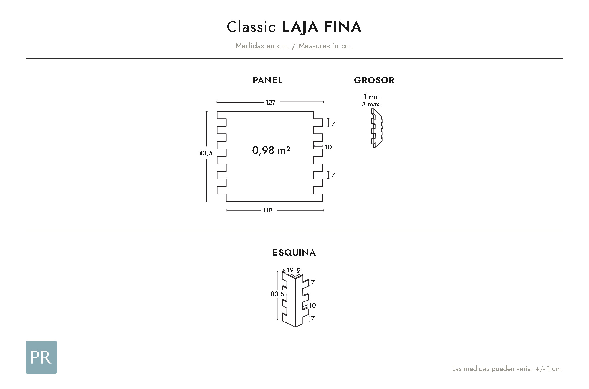 Panel dimensions drawing Laja Fina (cm)