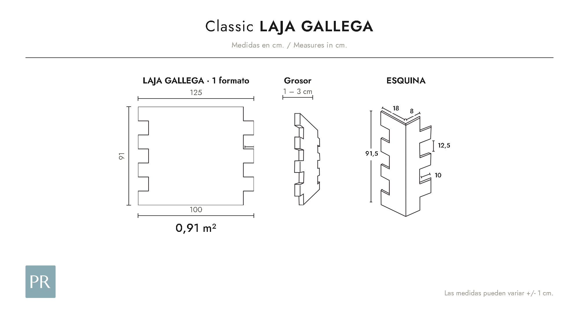 Croquis coté du panneau Laja Gallega (cm)