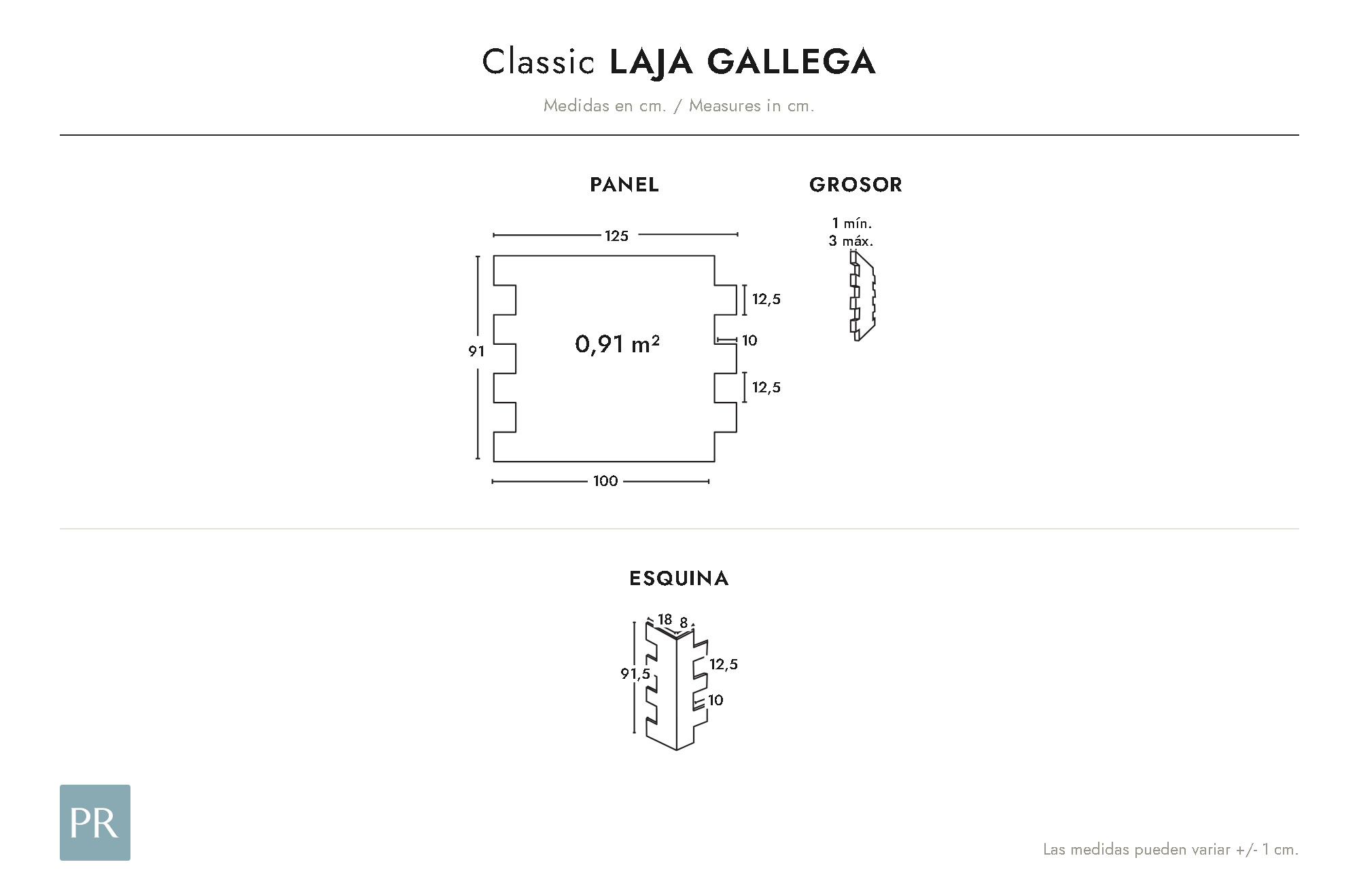 Croquis coté du panneau Laja Gallega (cm)