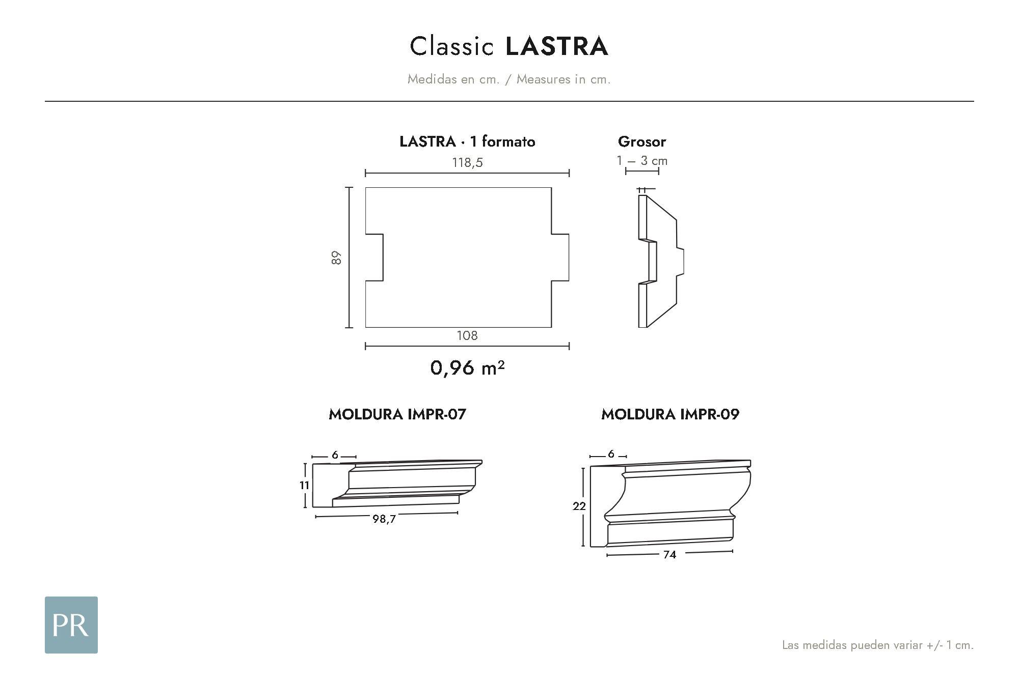 Croquis coté du panneau Lastra (cm)