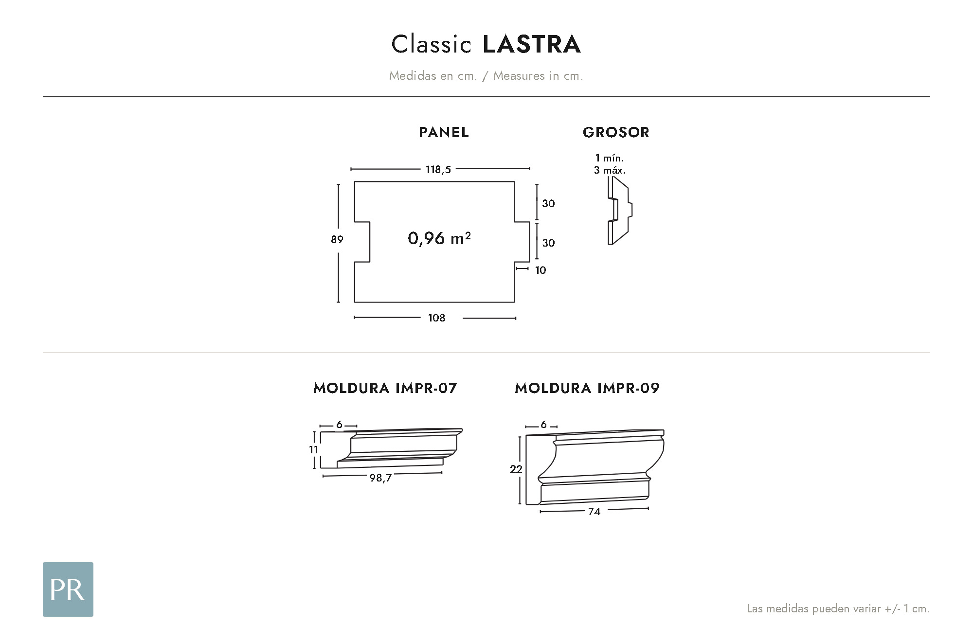 Croquis coté du panneau Lastra (cm)