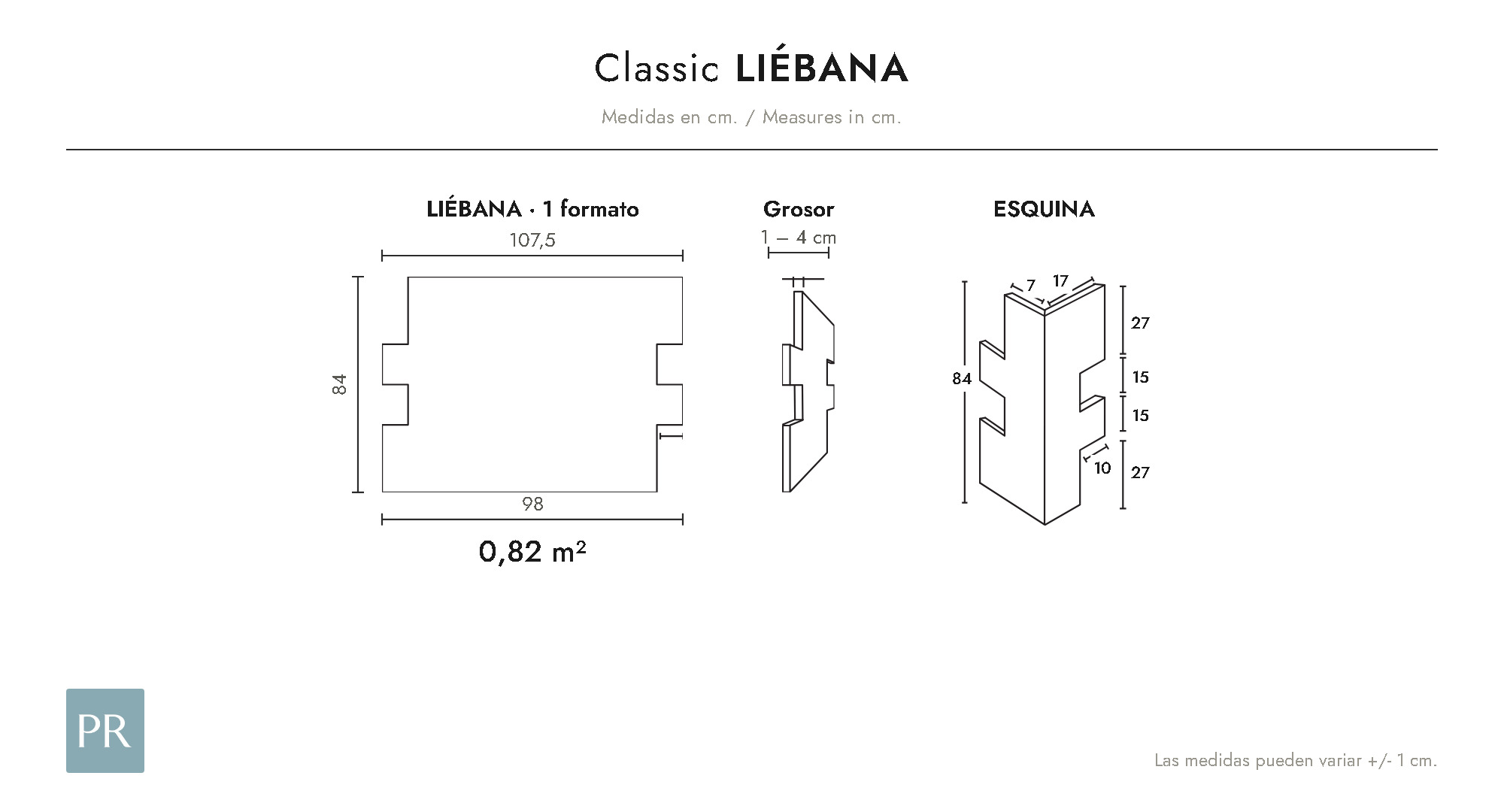 Croquis coté du panneau Liébana (cm)