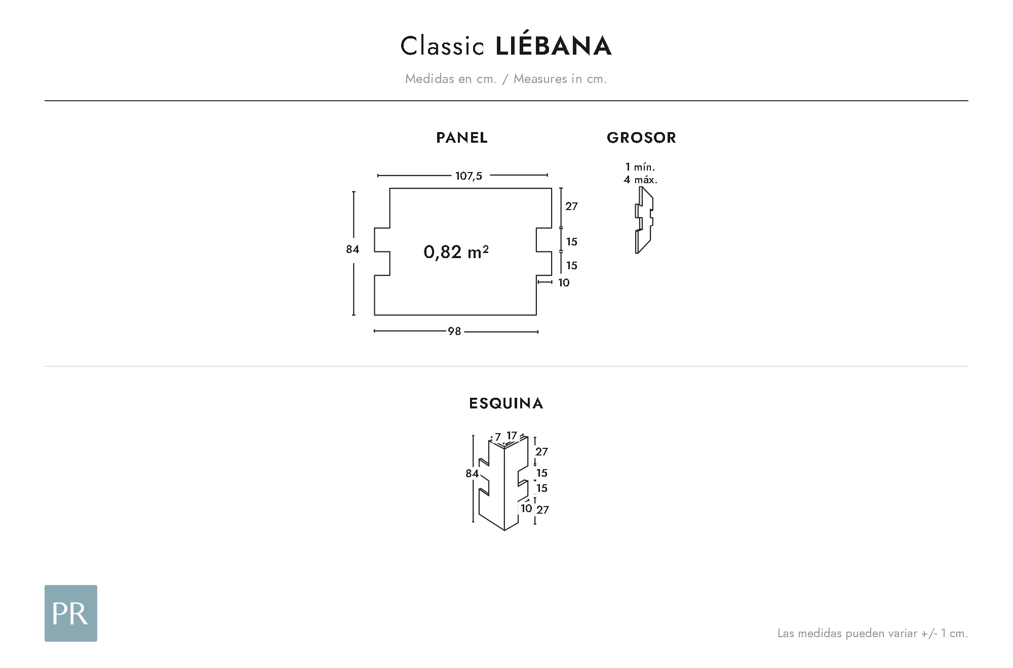 Panel dimensions drawing Liébana (cm)