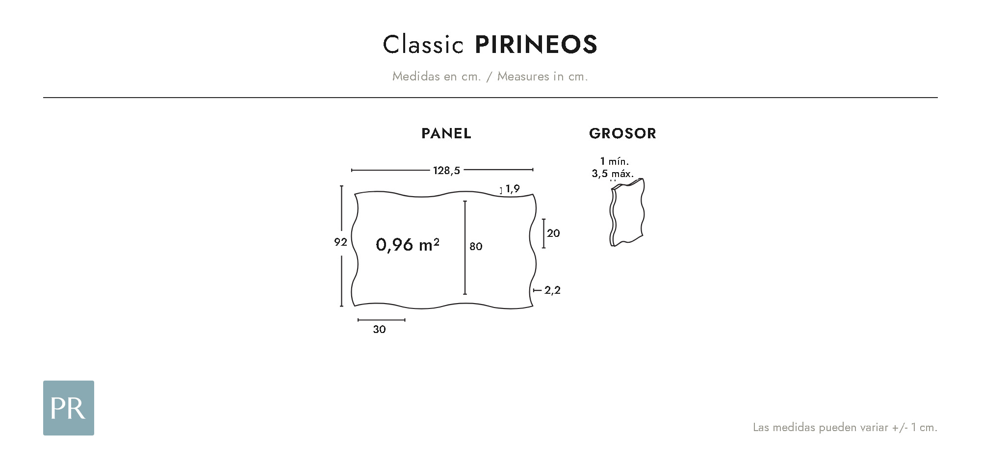 Panel dimensions drawing Pirineos (cm)