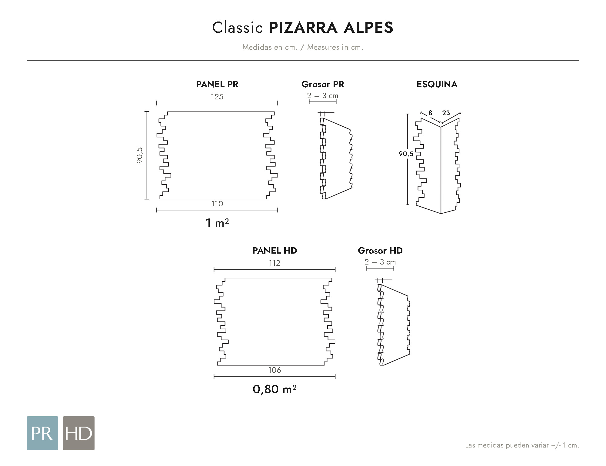 Croquis coté du panneau Pizarra Alpes (cm)