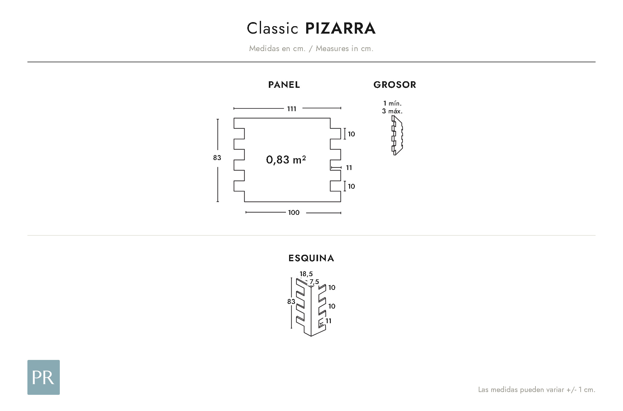 Panel dimensions drawing Pizarra (cm)