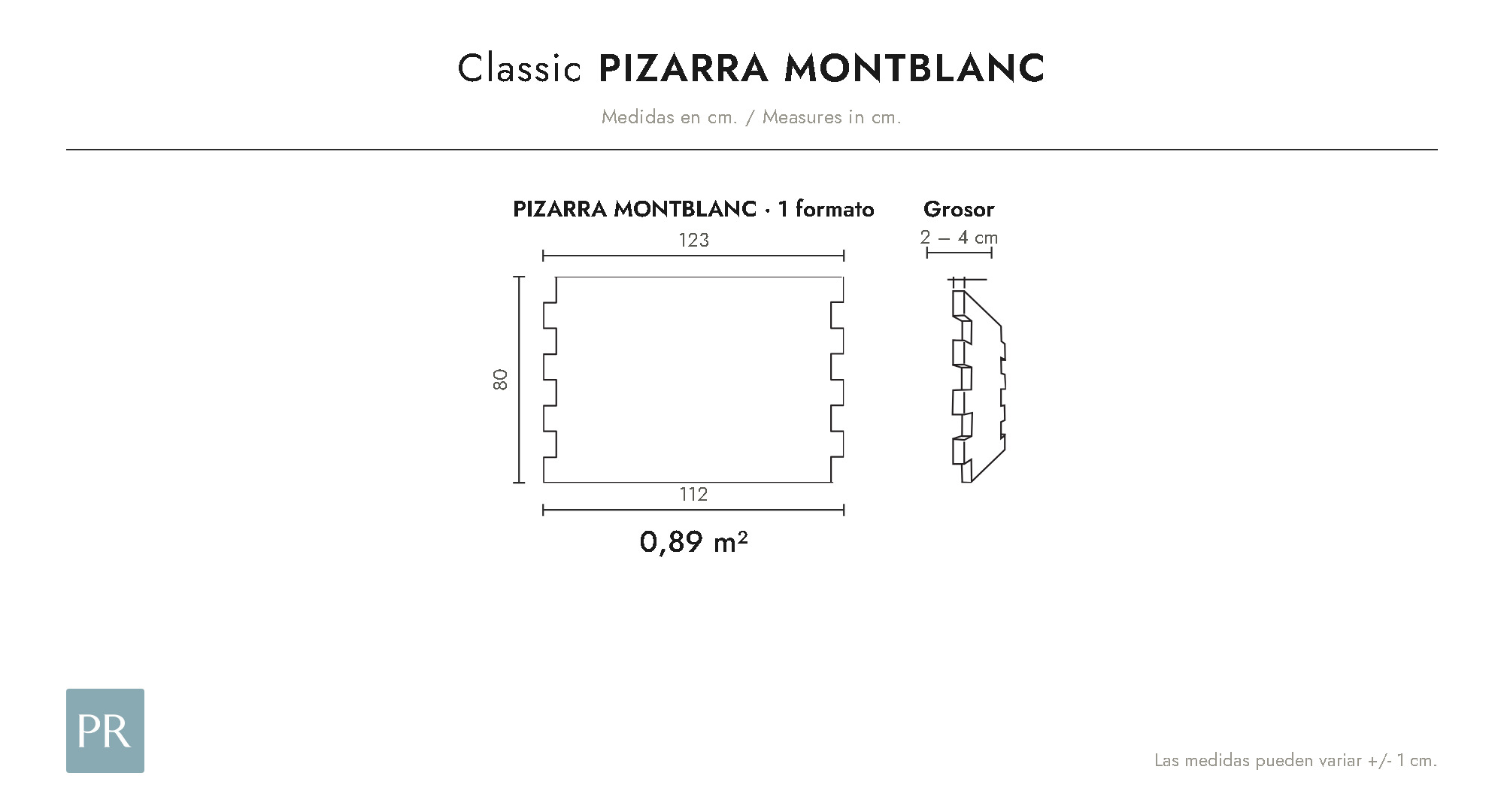 Croquis coté du panneau Pizarra Montblanc (cm)