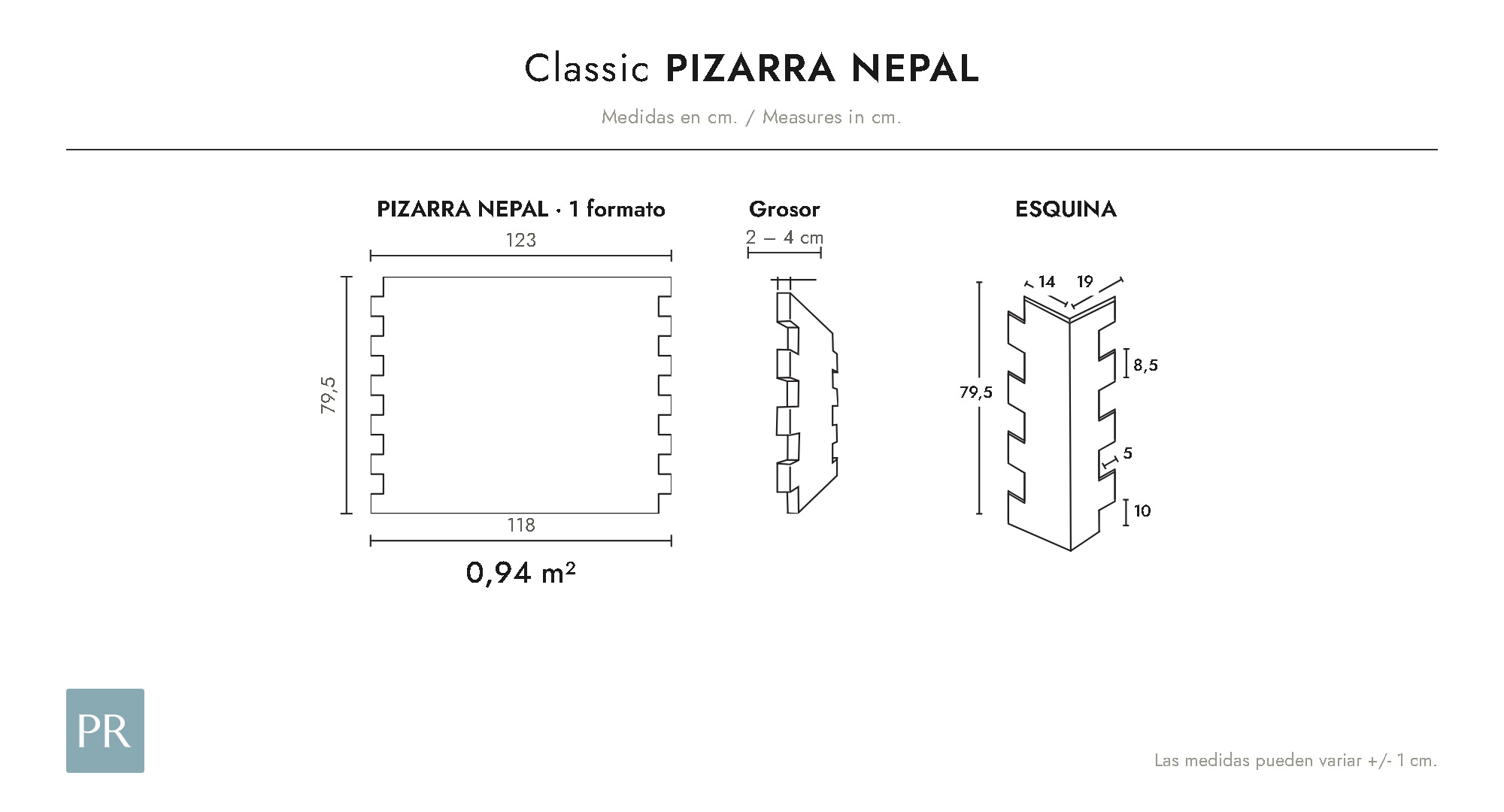 Croquis coté du panneau Pizarra Nepal (cm)