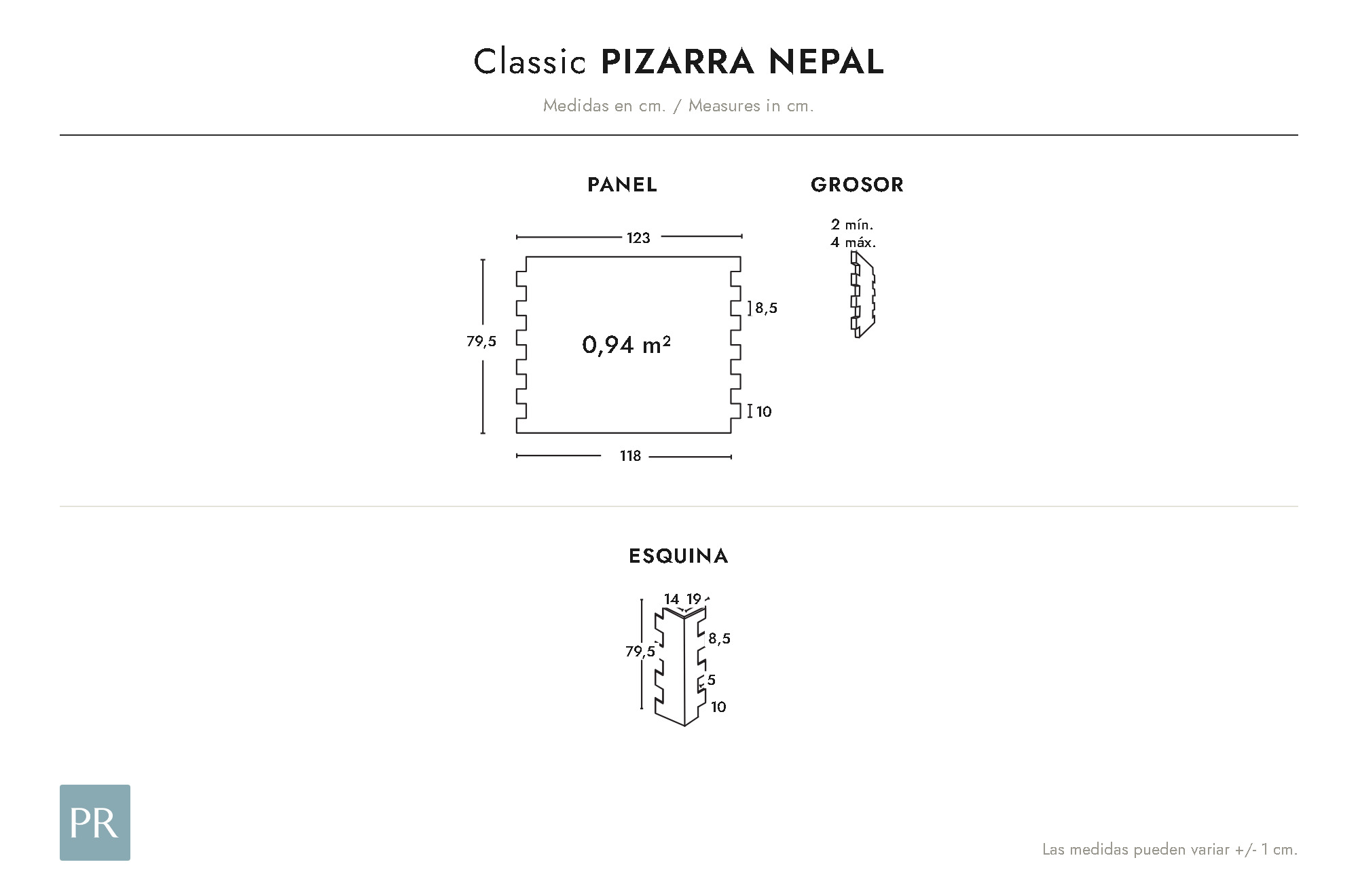 Croquis coté du panneau Pizarra Nepal (cm)