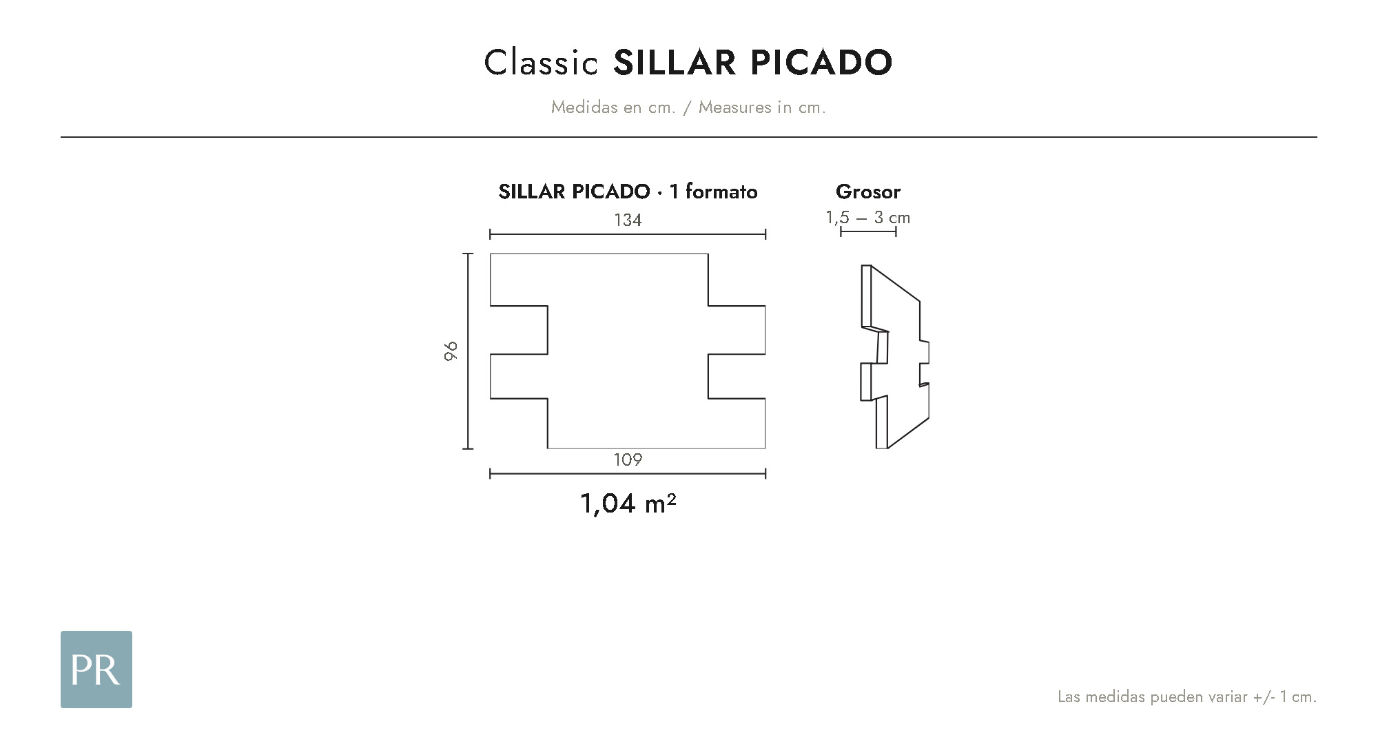 Croquis coté du panneau Sillar Picado (cm)