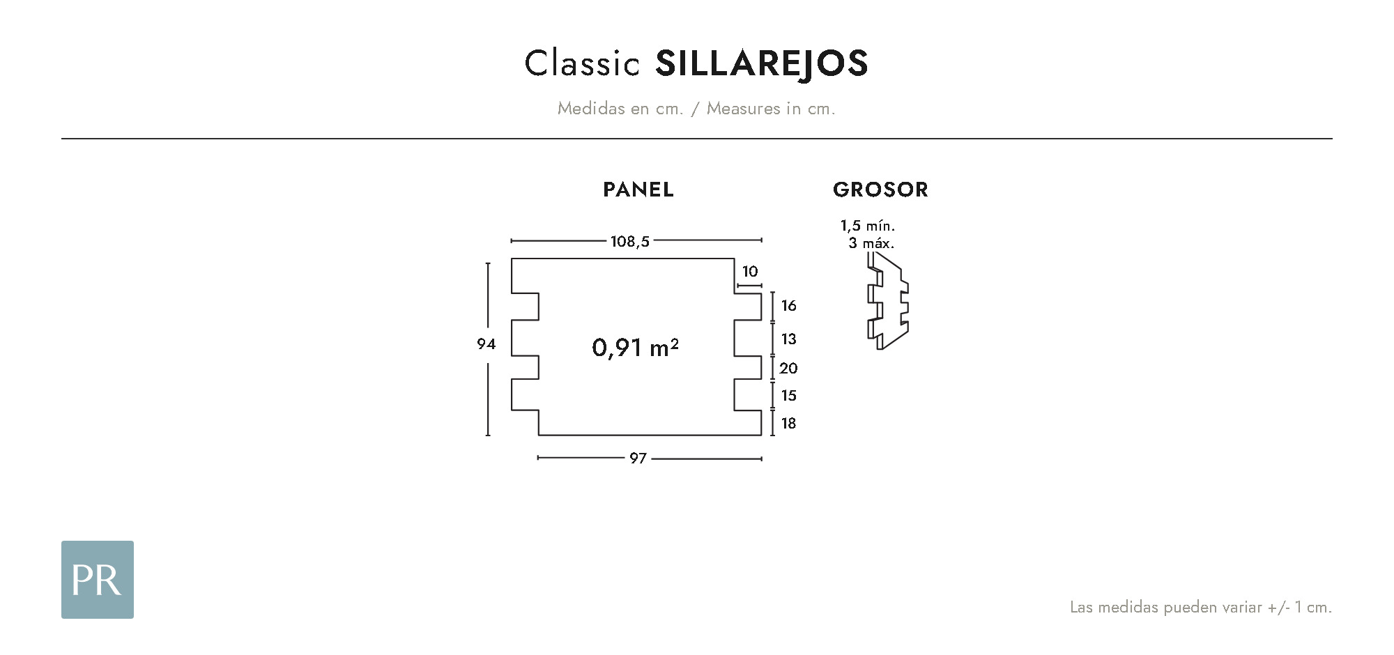 Croquis coté du panneau Sillarejos (cm)