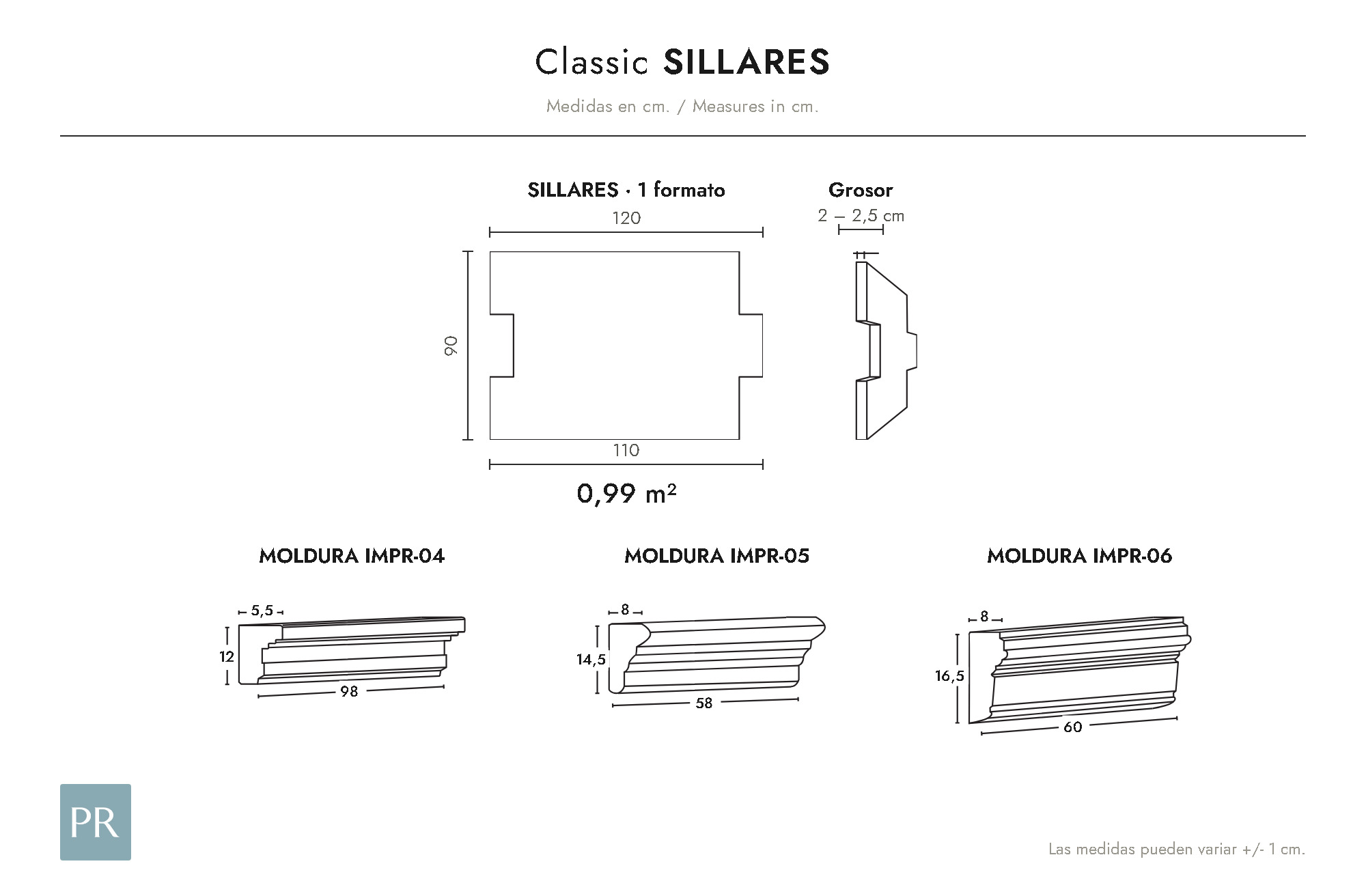 Croquis coté du panneau Sillares (cm)