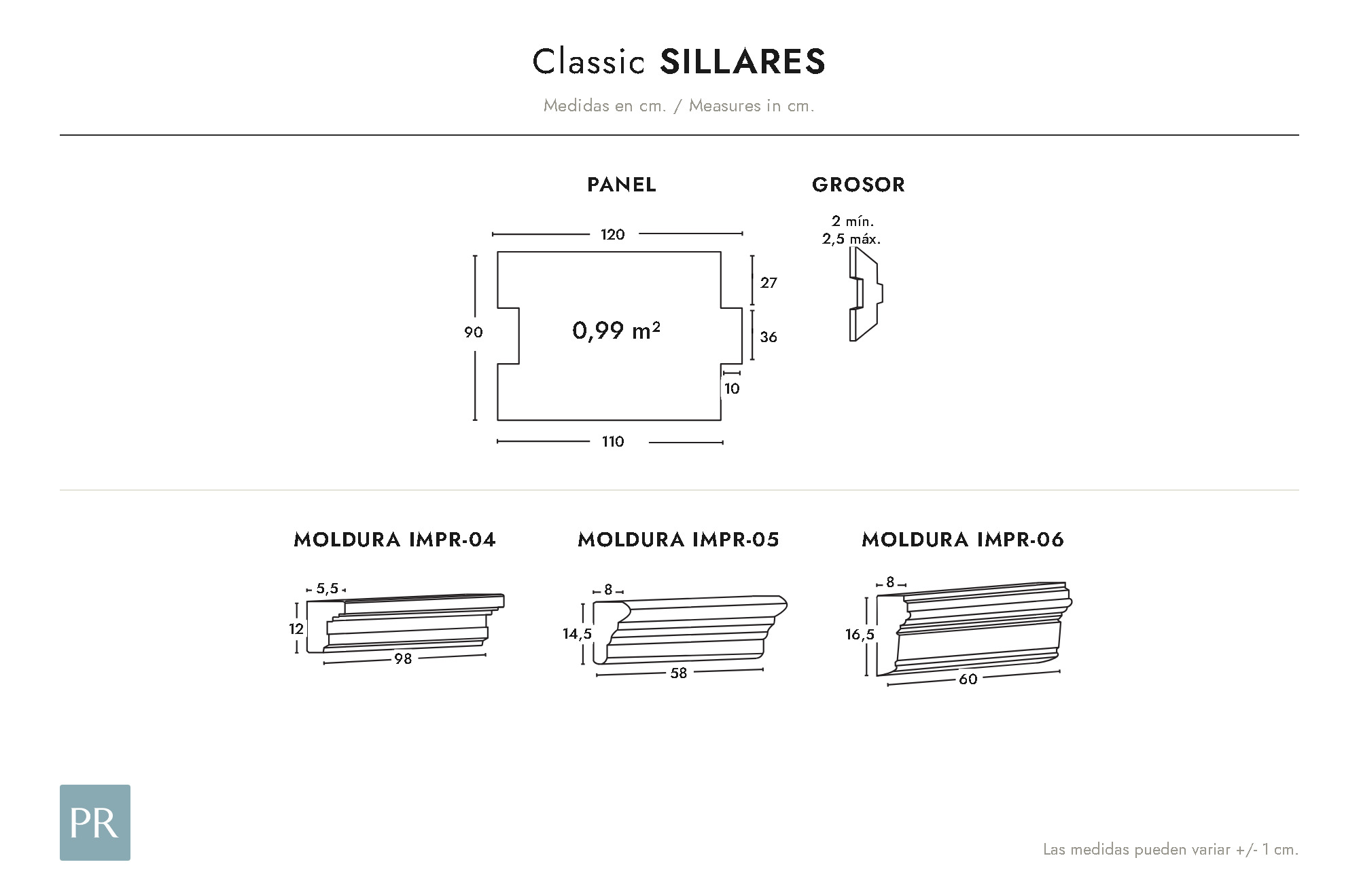 Croquis coté du panneau Sillares (cm)