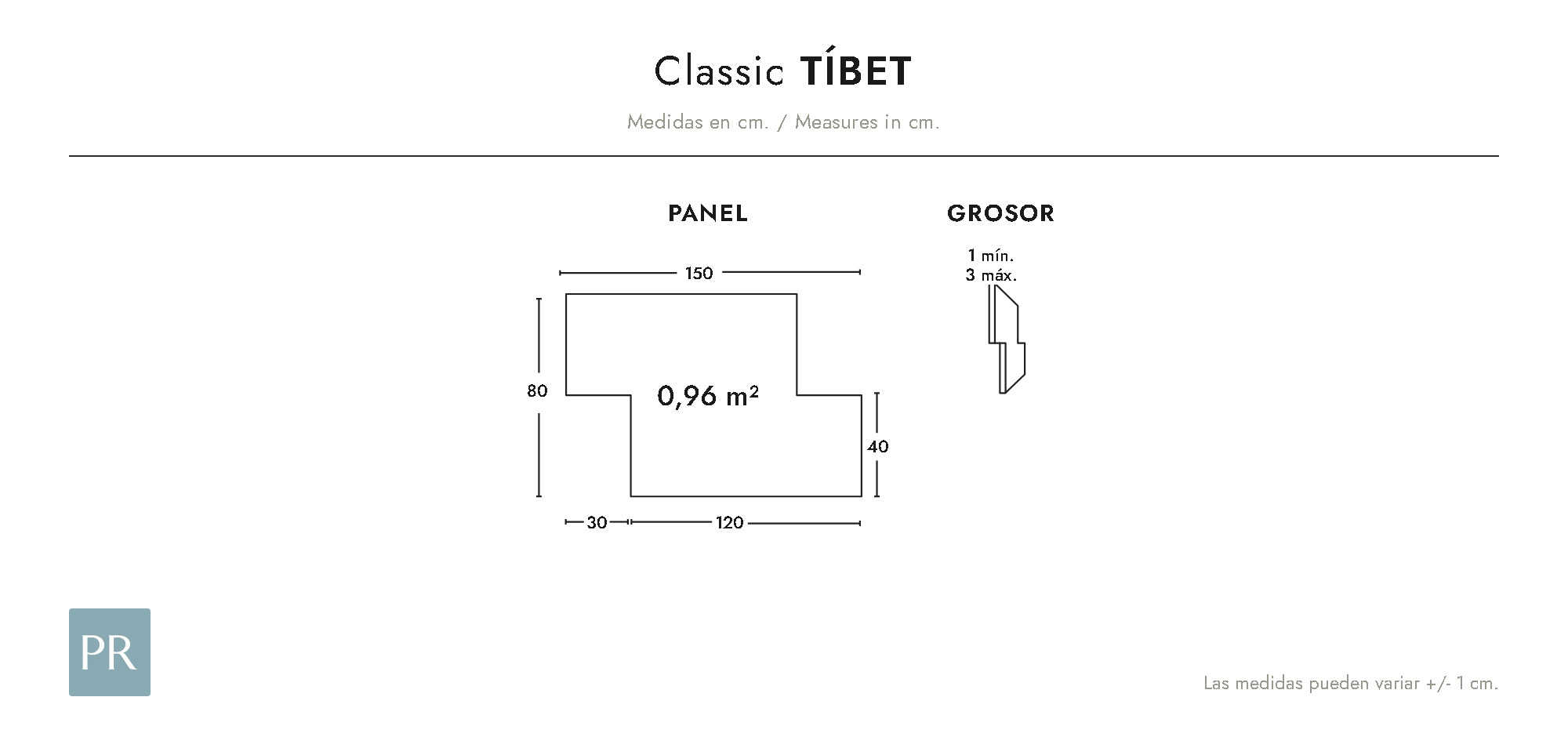 Panel dimensions drawing Tíbet (cm)